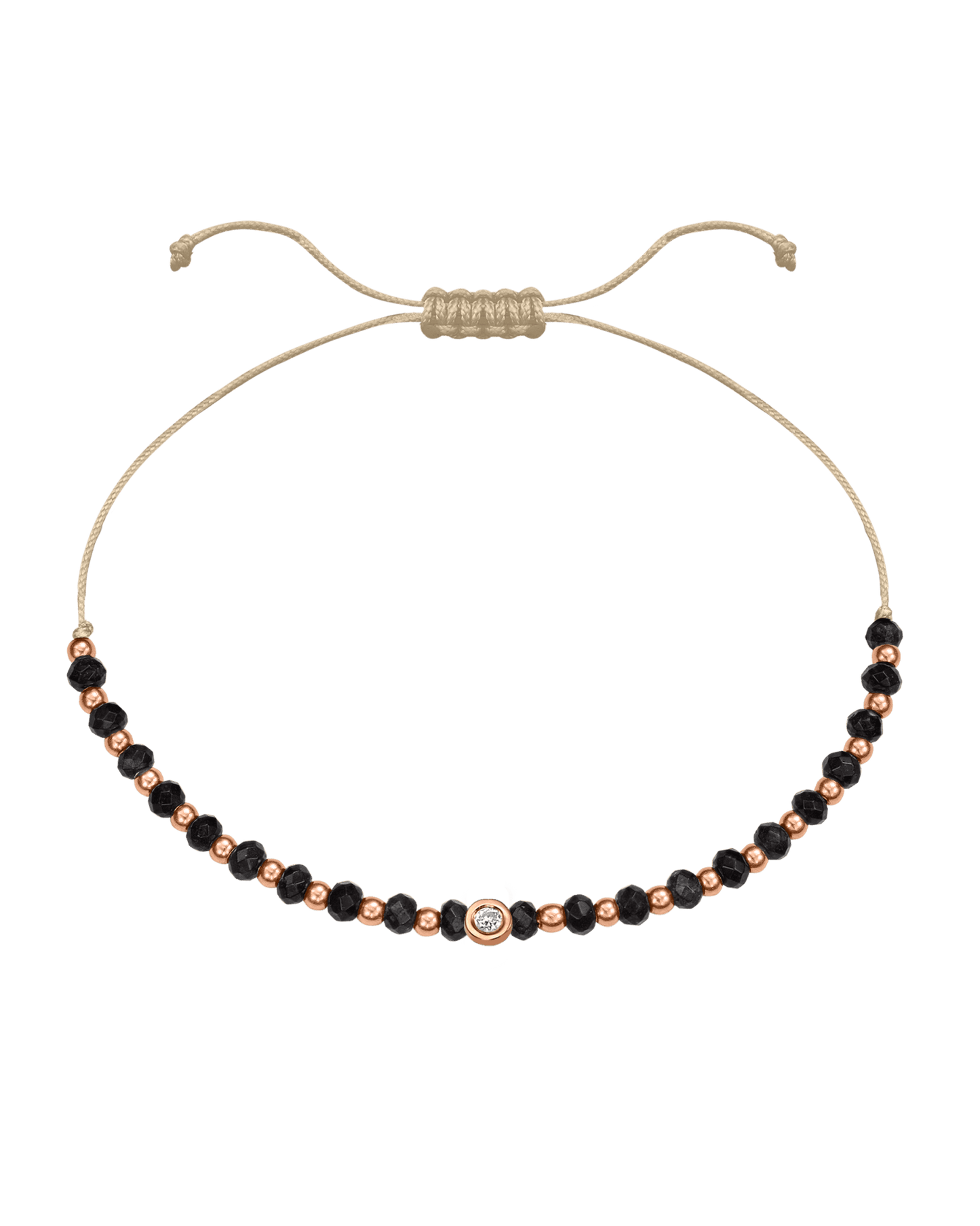 Black Onyx Gemstone String of Love Bracelet for Protection - 14K Rose Gold Bracelets 14K Solid Gold Beige Small: 0.03ct