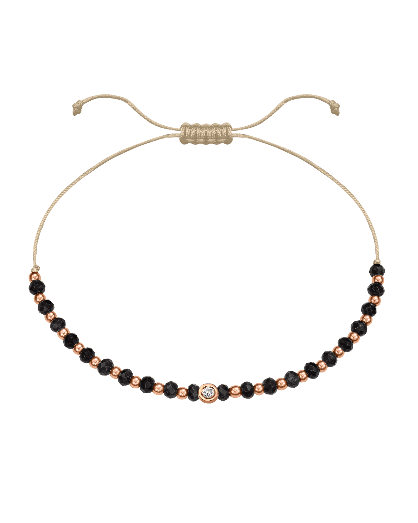 Black Onyx Gemstone String of Love Bracelet for Protection - 14K Rose Gold Bracelets 14K Solid Gold Beige Small: 0.03ct