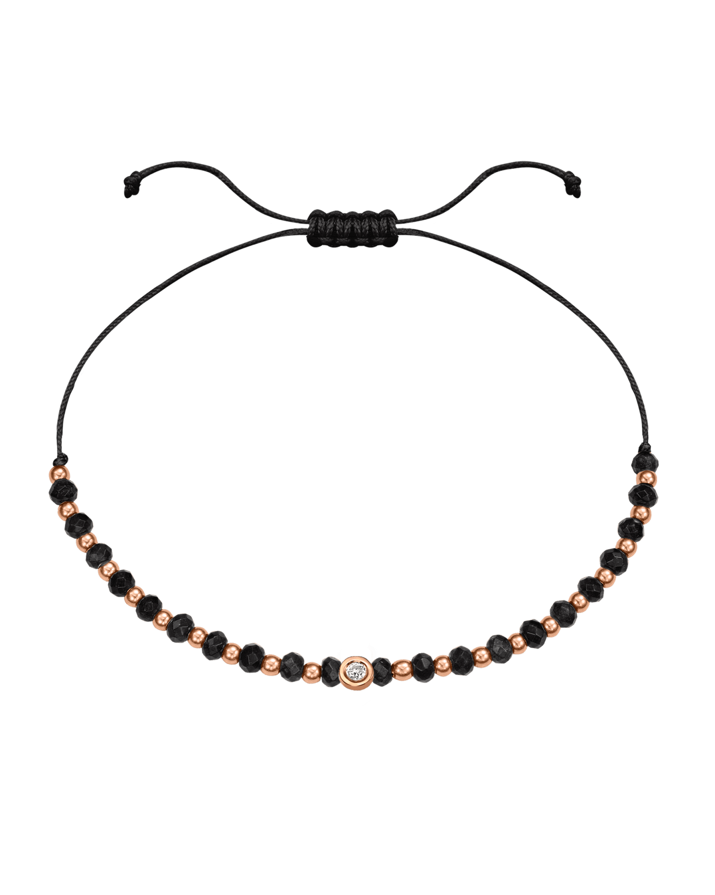 Black Onyx Gemstone String of Love Bracelet for Protection - 14K Rose Gold Bracelets 14K Solid Gold Black Small: 0.03ct