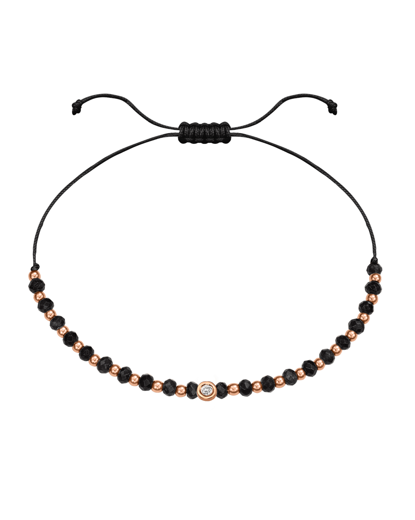 Black Onyx Gemstone String of Love Bracelet for Protection - 14K Rose Gold Bracelets 14K Solid Gold Black Small: 0.03ct