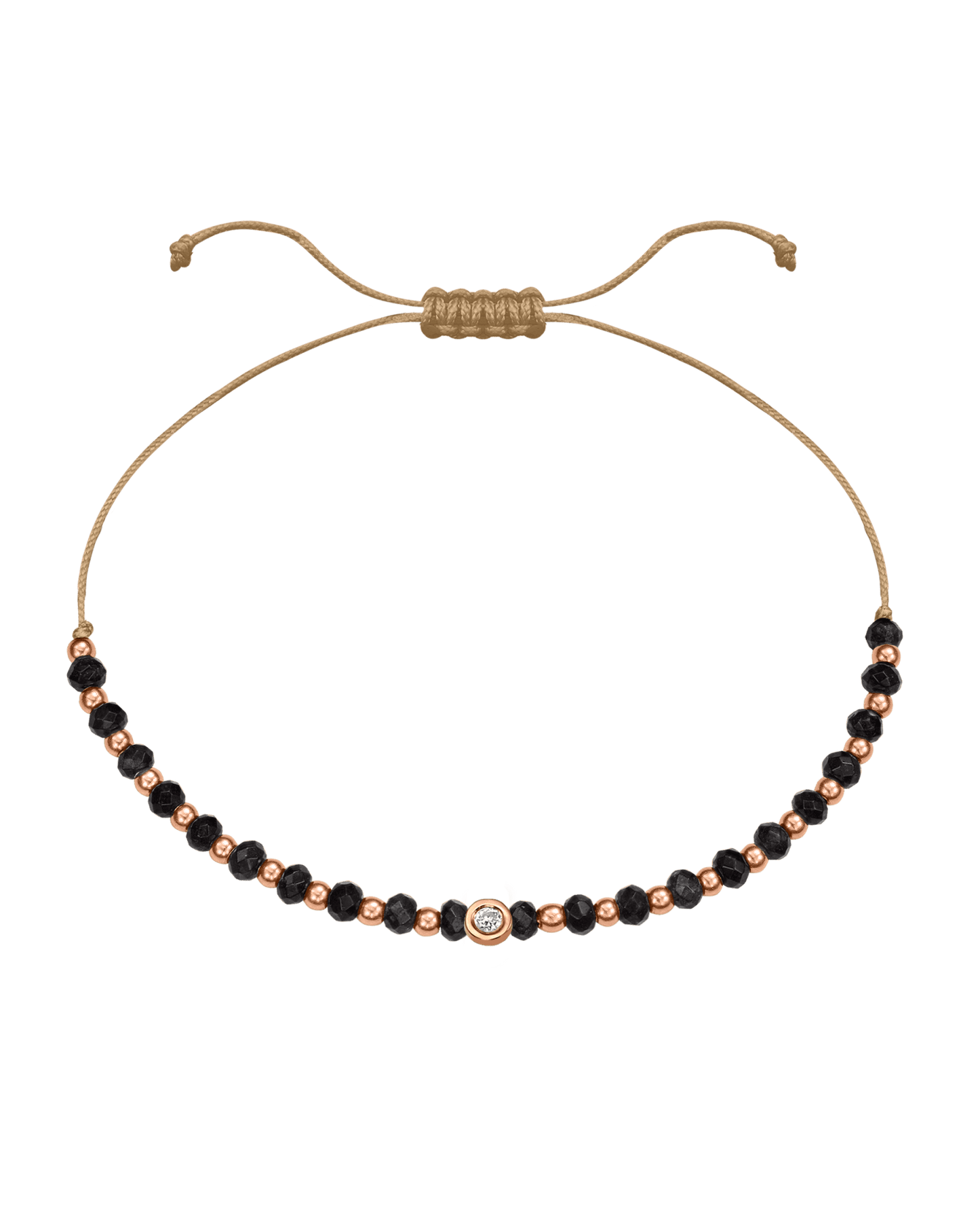 Black Onyx Gemstone String of Love Bracelet for Protection - 14K Rose Gold Bracelets 14K Solid Gold Camel Small: 0.03ct