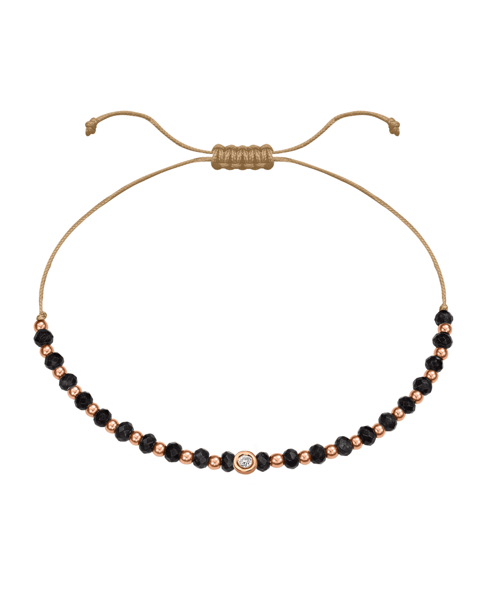 Black Onyx Gemstone String of Love Bracelet for Protection - 14K Rose Gold Bracelets 14K Solid Gold Camel Small: 0.03ct