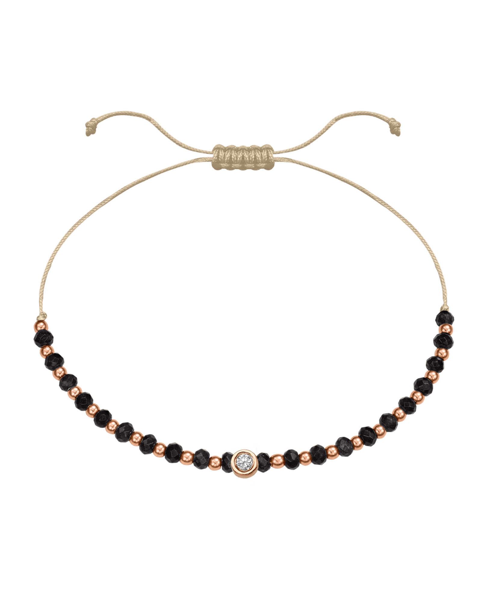 Black Onyx Gemstone String of Love Bracelet for Protection - 14K Rose Gold Bracelets 14K Solid Gold Beige Medium: 0.04ct