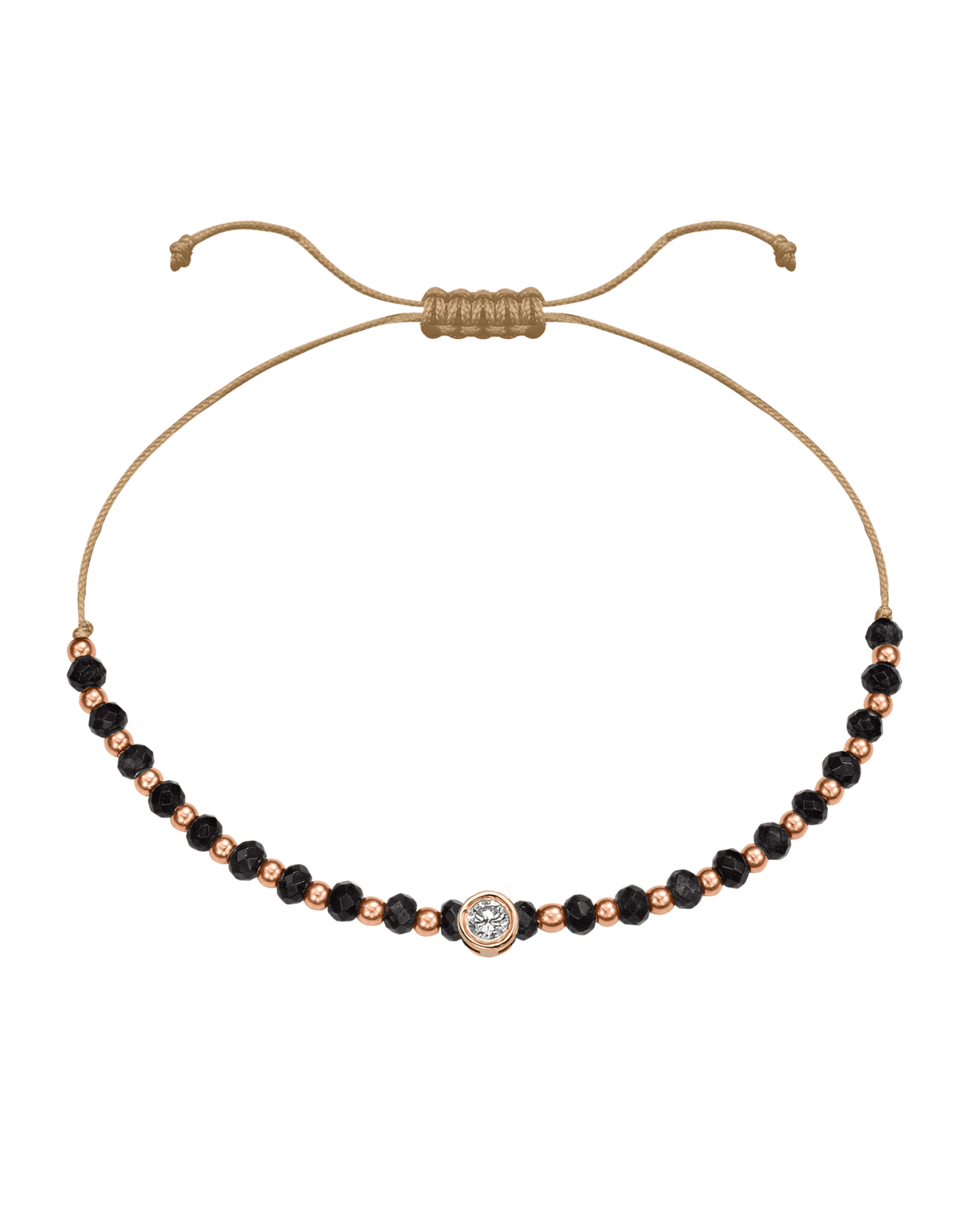Black Onyx Gemstone String of Love Bracelet for Protection - 14K Rose Gold Bracelets 14K Solid Gold Camel Large: 0.1ct