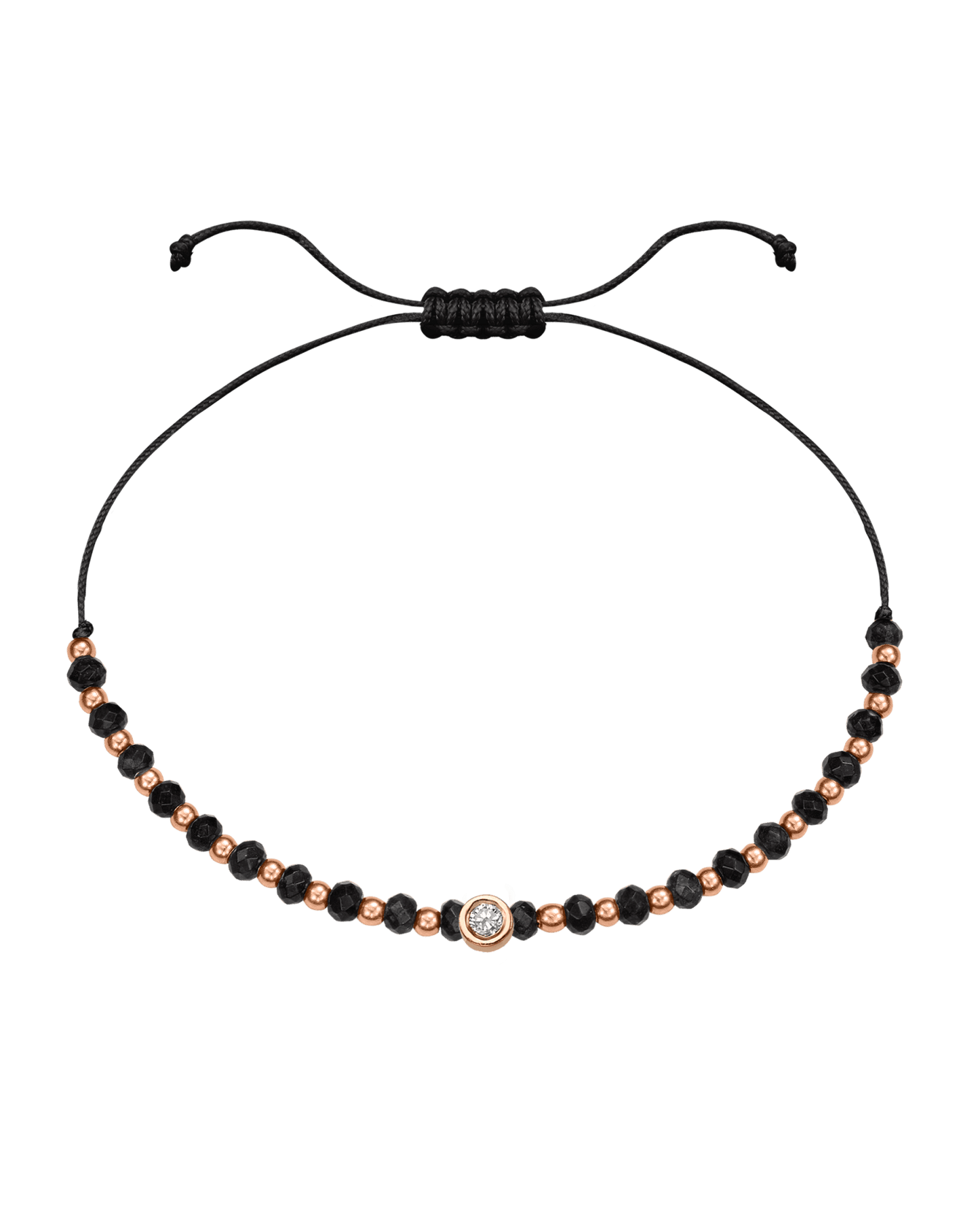 Black Onyx Gemstone String of Love Bracelet for Protection - 14K Rose Gold Bracelets 14K Solid Gold Black Medium: 0.04ct