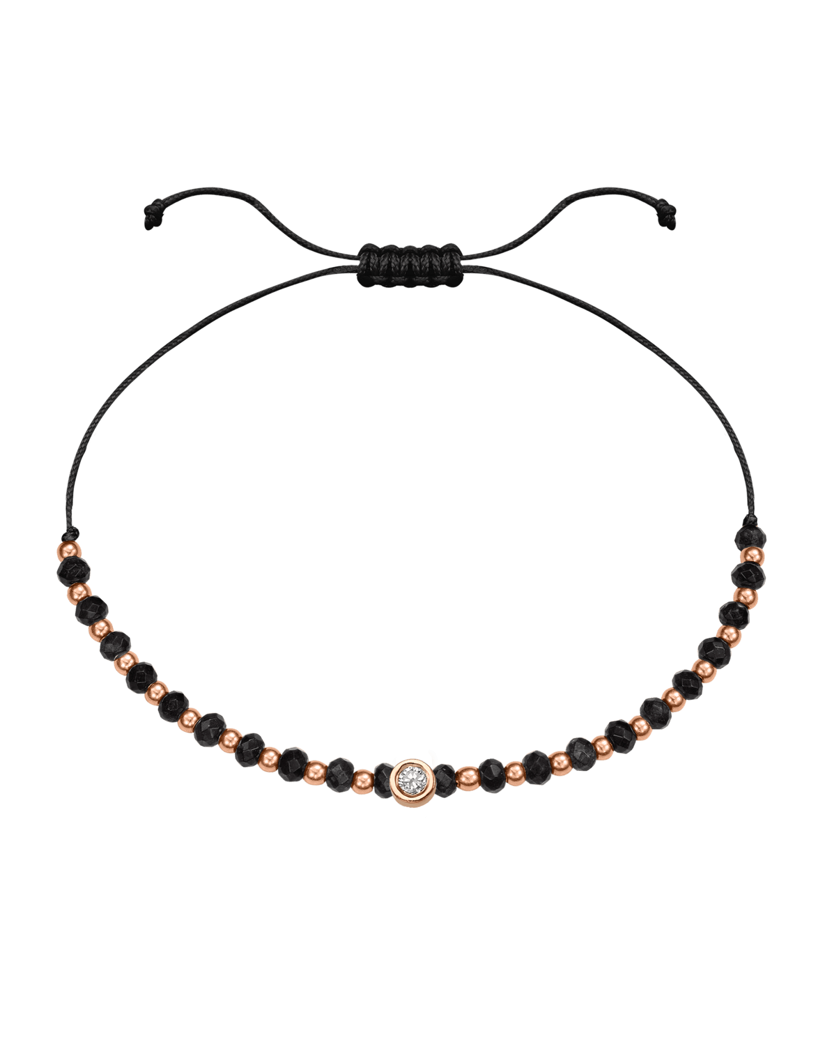 Black Onyx Gemstone String of Love Bracelet for Protection - 14K Rose Gold Bracelets 14K Solid Gold Black Medium: 0.04ct