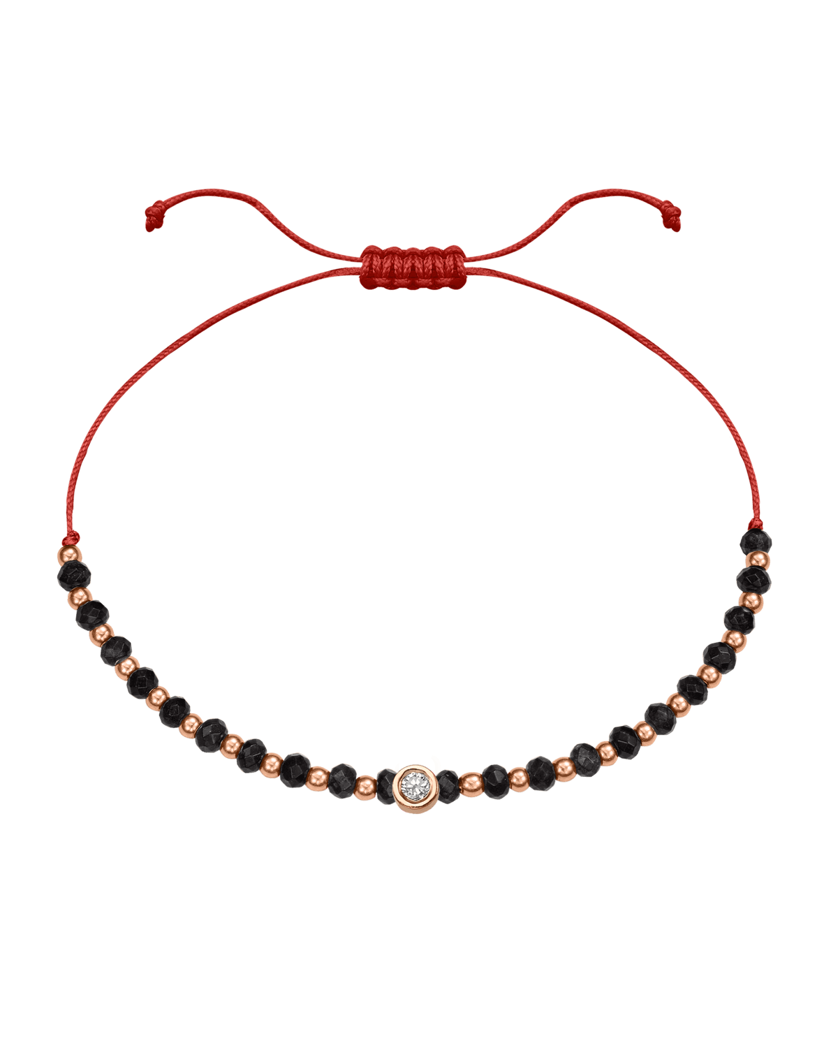 Black Onyx Gemstone String of Love Bracelet for Protection - 14K Rose Gold Bracelets 14K Solid Gold Red Medium: 0.04ct