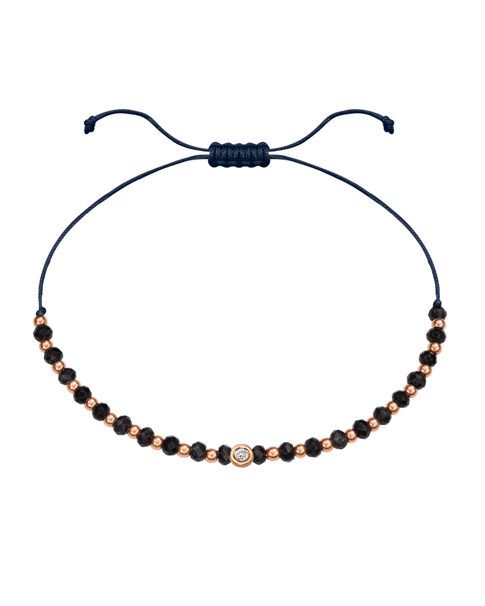 Black Onyx Gemstone String of Love Bracelet for Protection - 14K Rose Gold Bracelets 14K Solid Gold Navy Blue Small: 0.03ct