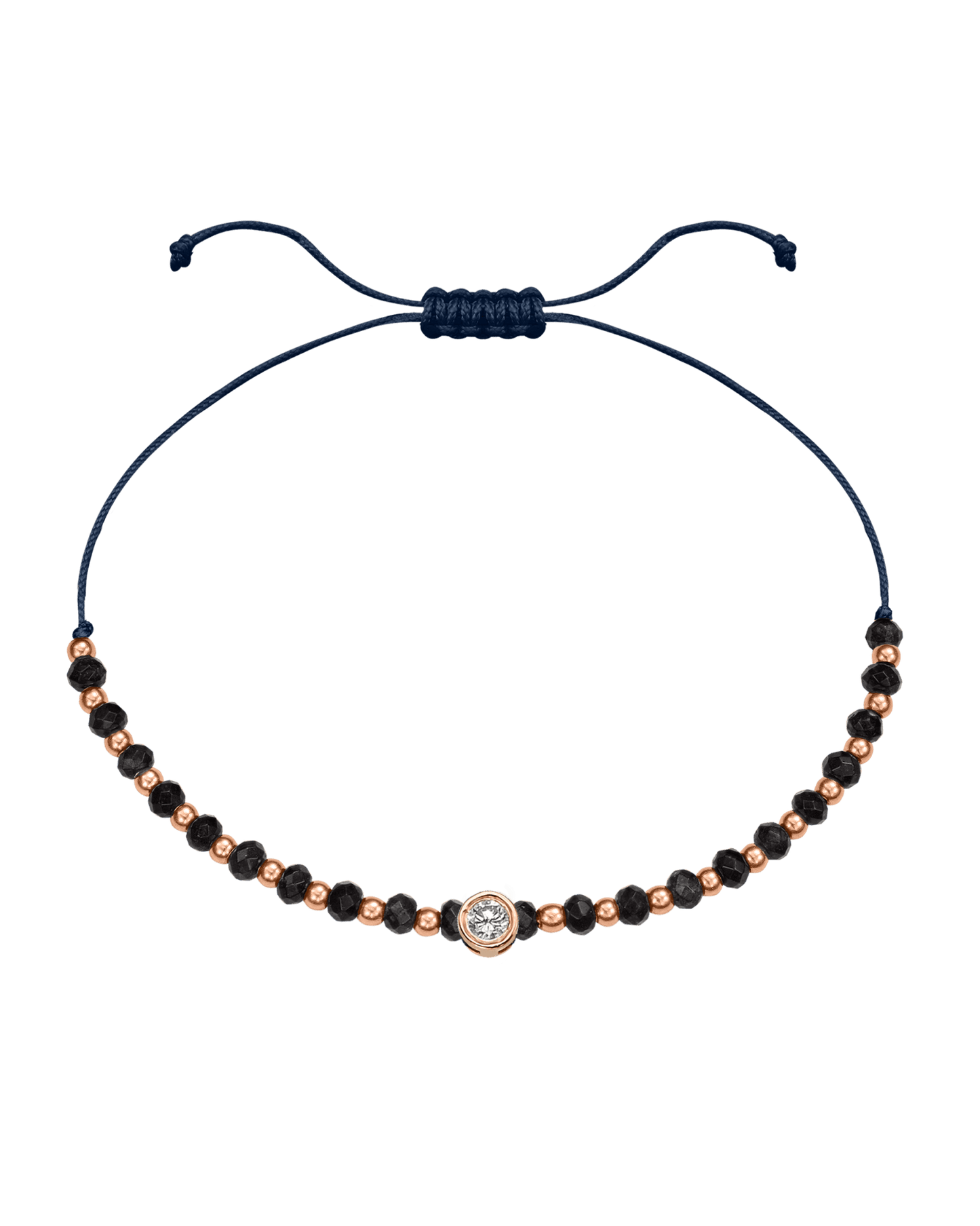 Black Onyx Gemstone String of Love Bracelet for Protection - 14K Rose Gold Bracelets 14K Solid Gold Navy Blue Large: 0.1ct