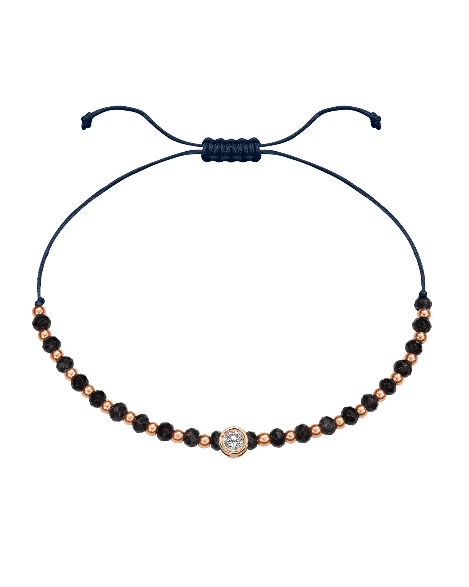 Black Onyx Gemstone String of Love Bracelet for Protection - 14K Rose Gold Bracelets 14K Solid Gold Navy Blue Large: 0.1ct