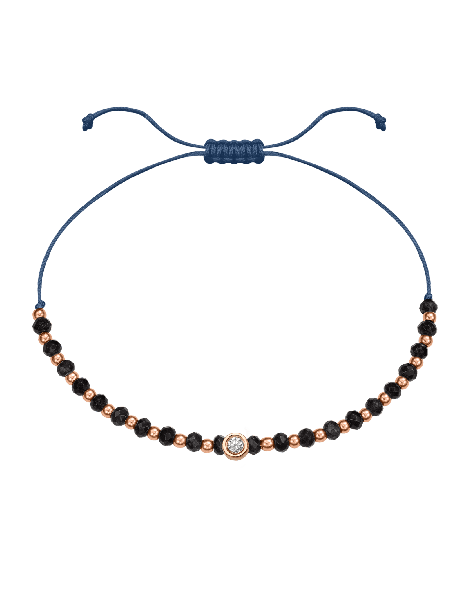 Black Onyx Gemstone String of Love Bracelet for Protection - 14K Rose Gold Bracelets 14K Solid Gold Indigo Medium: 0.04ct