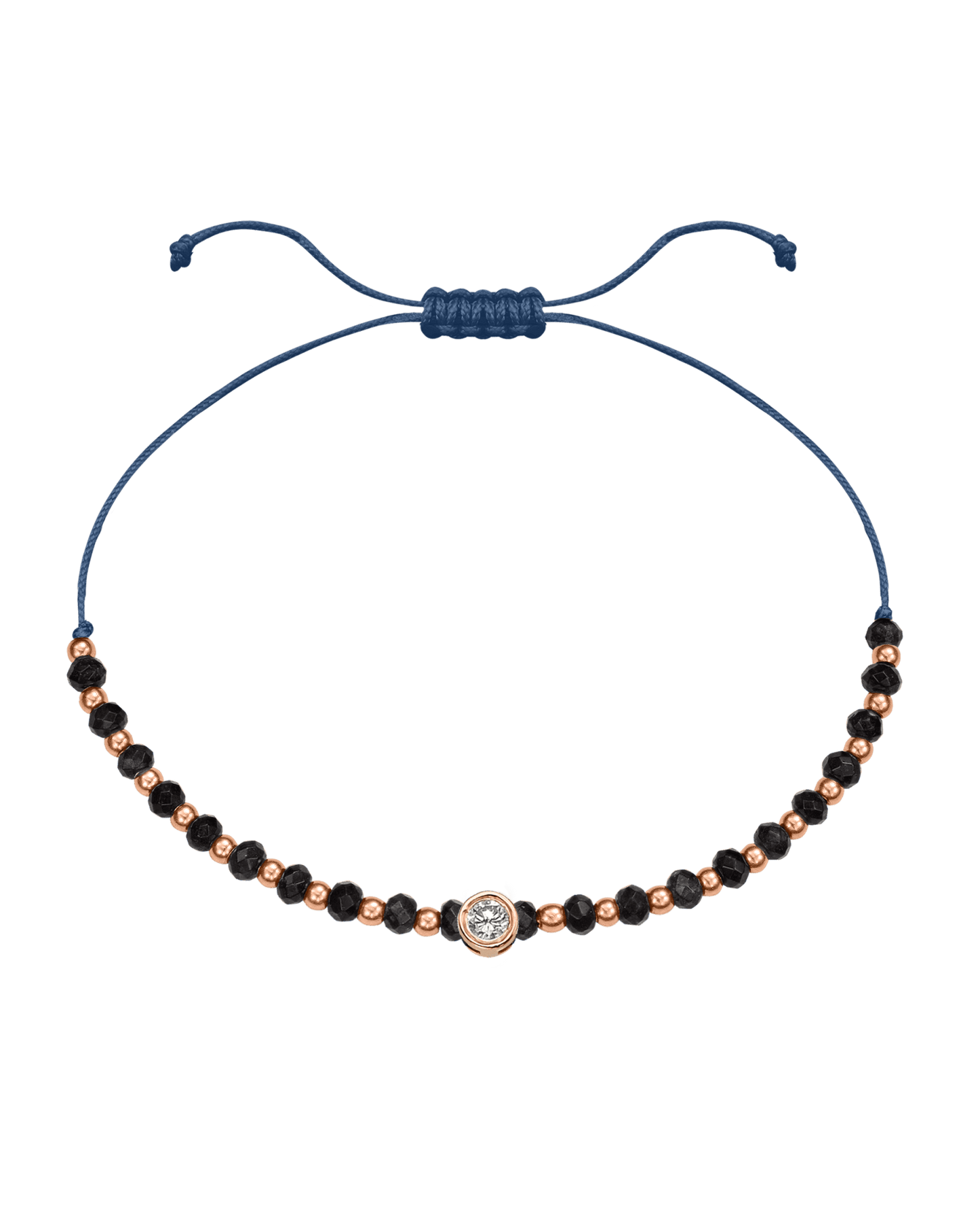 Black Onyx Gemstone String of Love Bracelet for Protection - 14K Rose Gold Bracelets 14K Solid Gold Indigo Large: 0.1ct