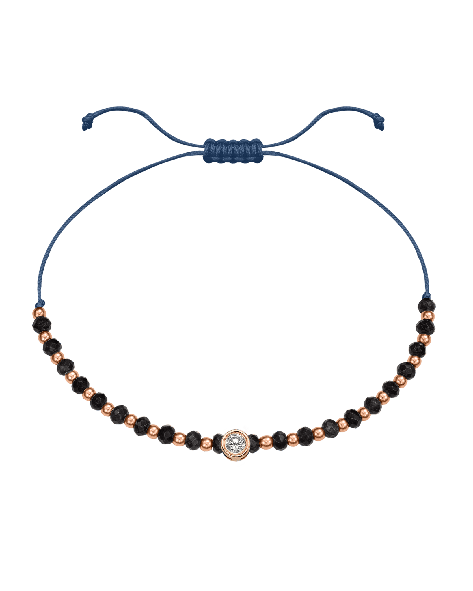 Black Onyx Gemstone String of Love Bracelet for Protection - 14K Rose Gold Bracelets 14K Solid Gold Indigo Large: 0.1ct