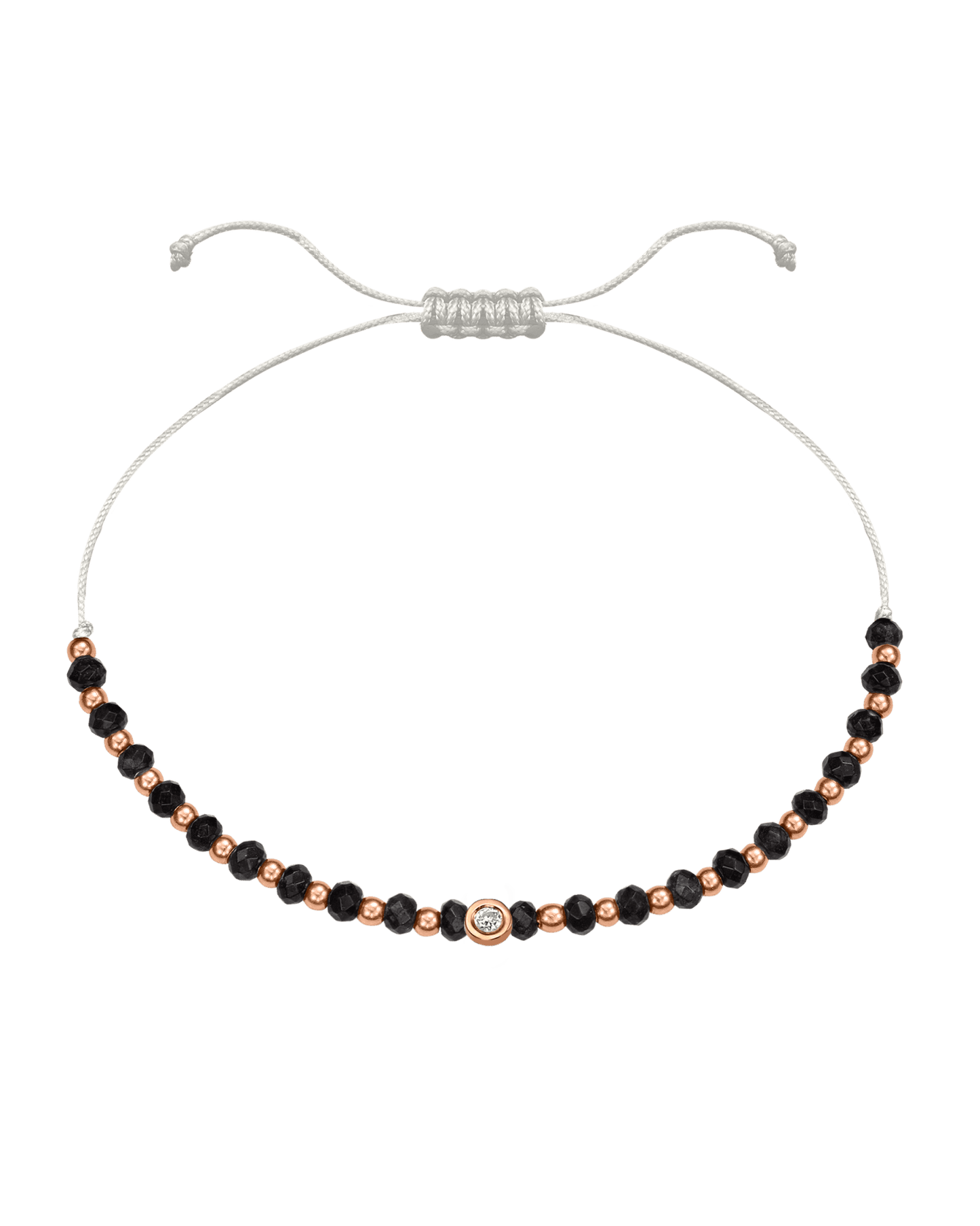 Black Onyx Gemstone String of Love Bracelet for Protection - 14K Rose Gold Bracelets 14K Solid Gold Pearl Small: 0.03ct