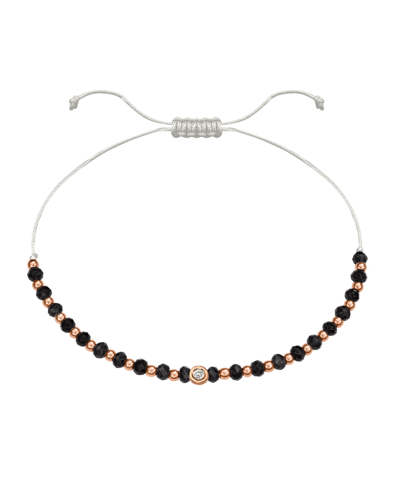 Black Onyx Gemstone String of Love Bracelet for Protection - 14K Rose Gold Bracelets 14K Solid Gold Pearl Small: 0.03ct