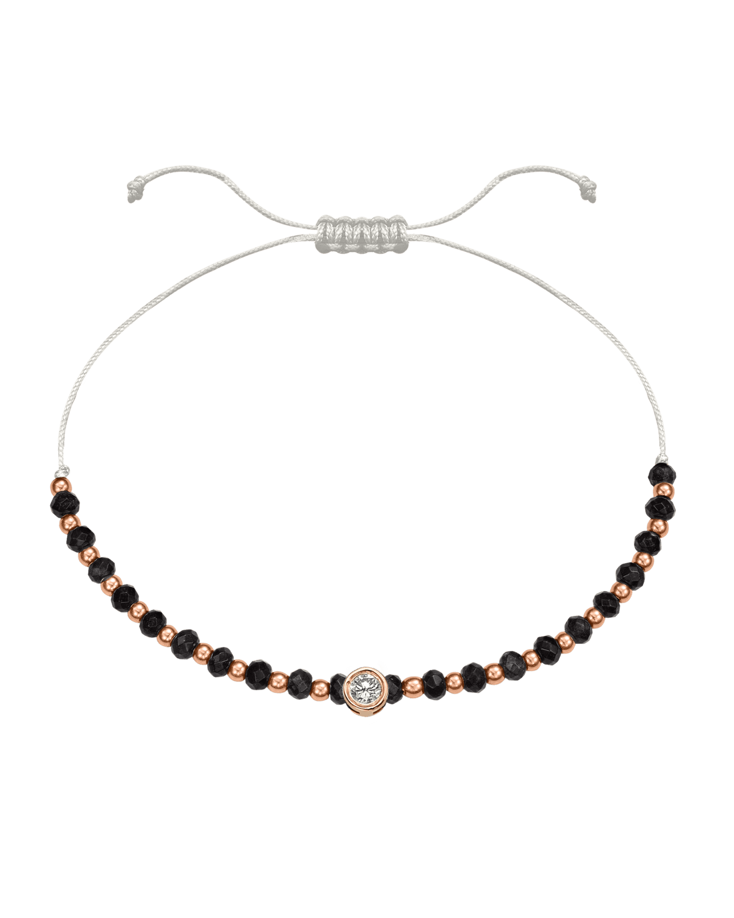 Black Onyx Gemstone String of Love Bracelet for Protection - 14K Rose Gold Bracelets 14K Solid Gold Pearl Large: 0.1ct