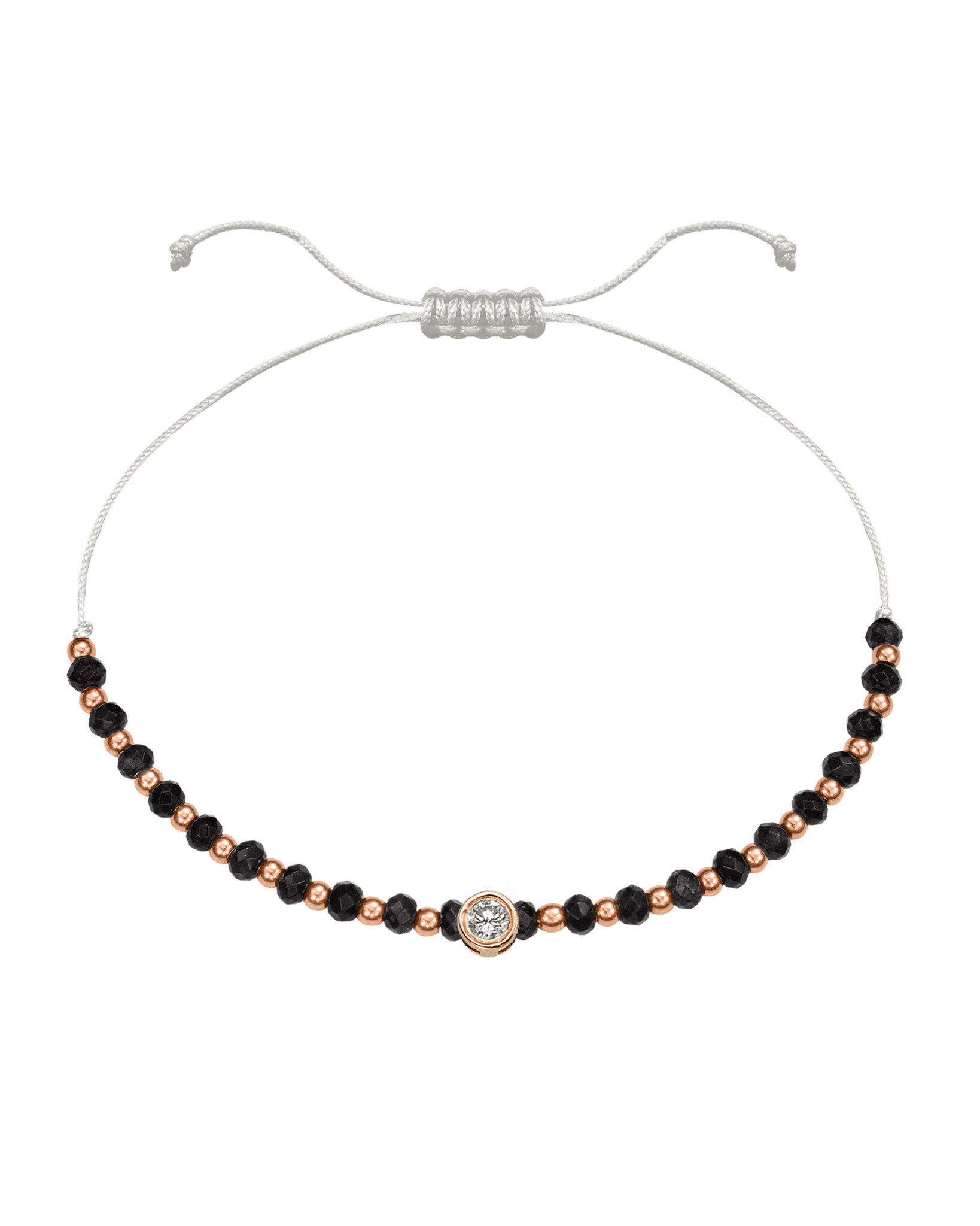 Black Onyx Gemstone String of Love Bracelet for Protection - 14K Rose Gold Bracelets 14K Solid Gold Pearl Large: 0.1ct