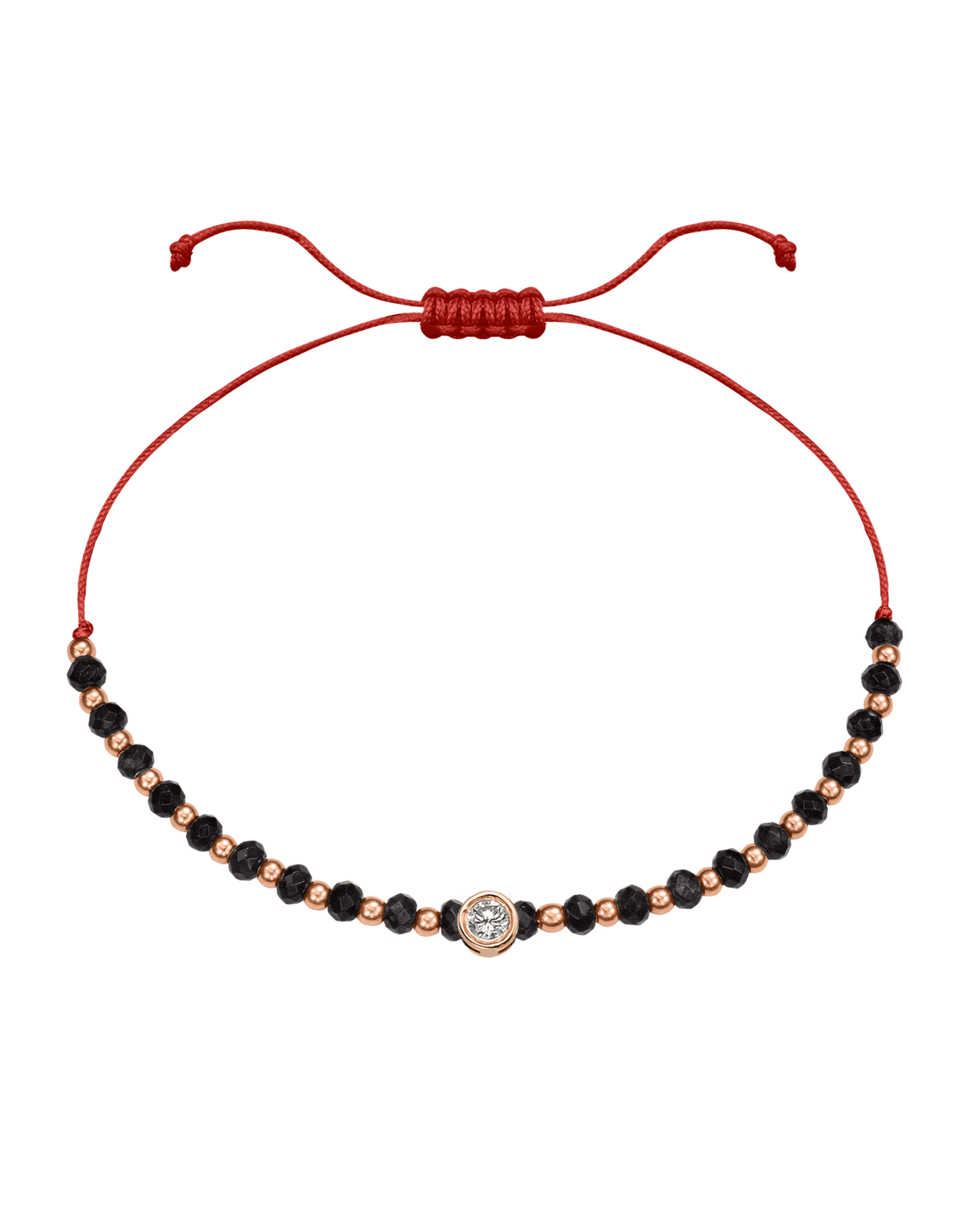 Black Onyx Gemstone String of Love Bracelet for Protection - 14K Rose Gold Bracelets 14K Solid Gold Red Large: 0.1ct