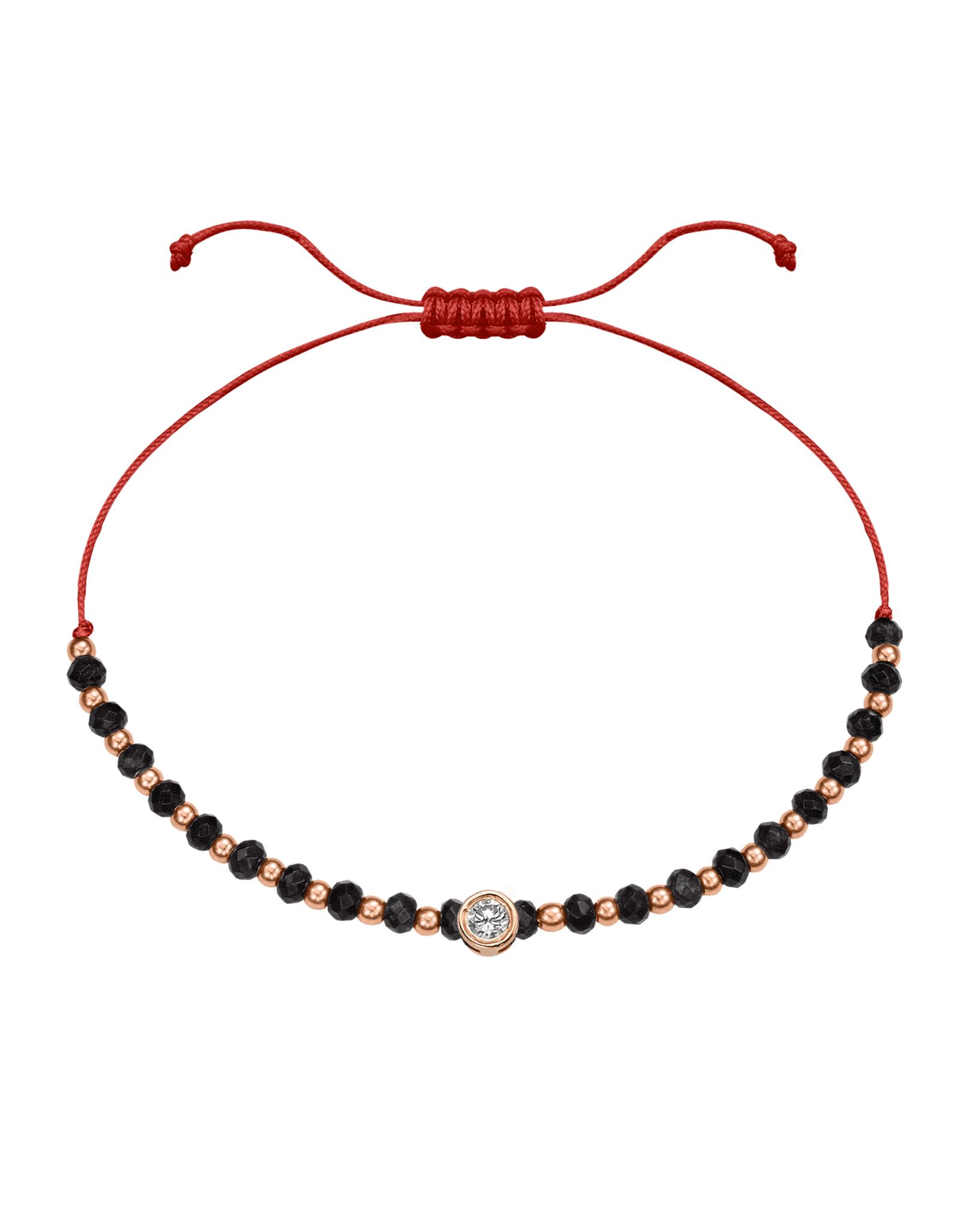 Black Onyx Gemstone String of Love Bracelet for Protection - 14K Rose Gold Bracelets 14K Solid Gold Red Large: 0.1ct