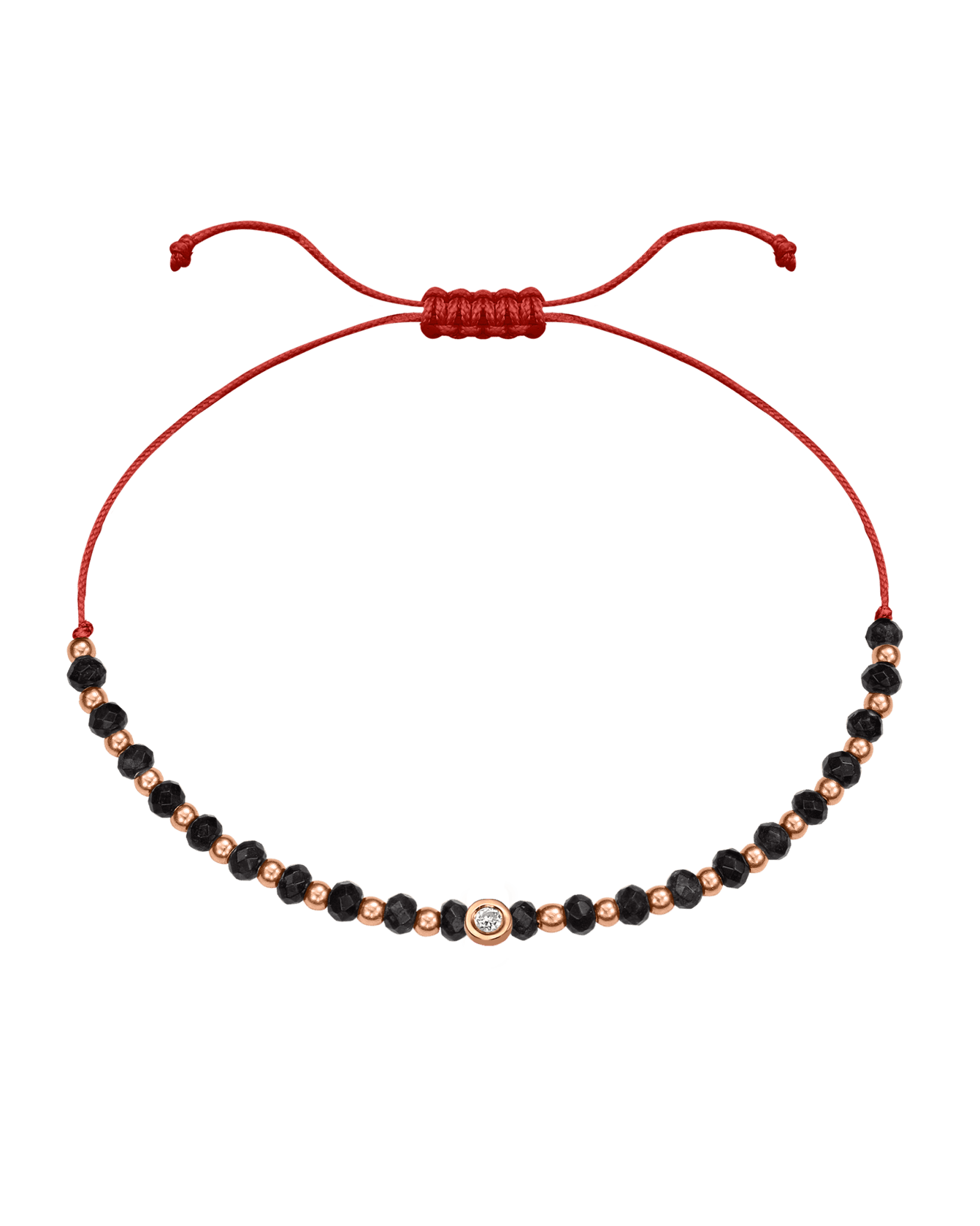 Black Onyx Gemstone String of Love Bracelet for Protection - 14K Rose Gold Bracelets 14K Solid Gold Red Small: 0.03ct