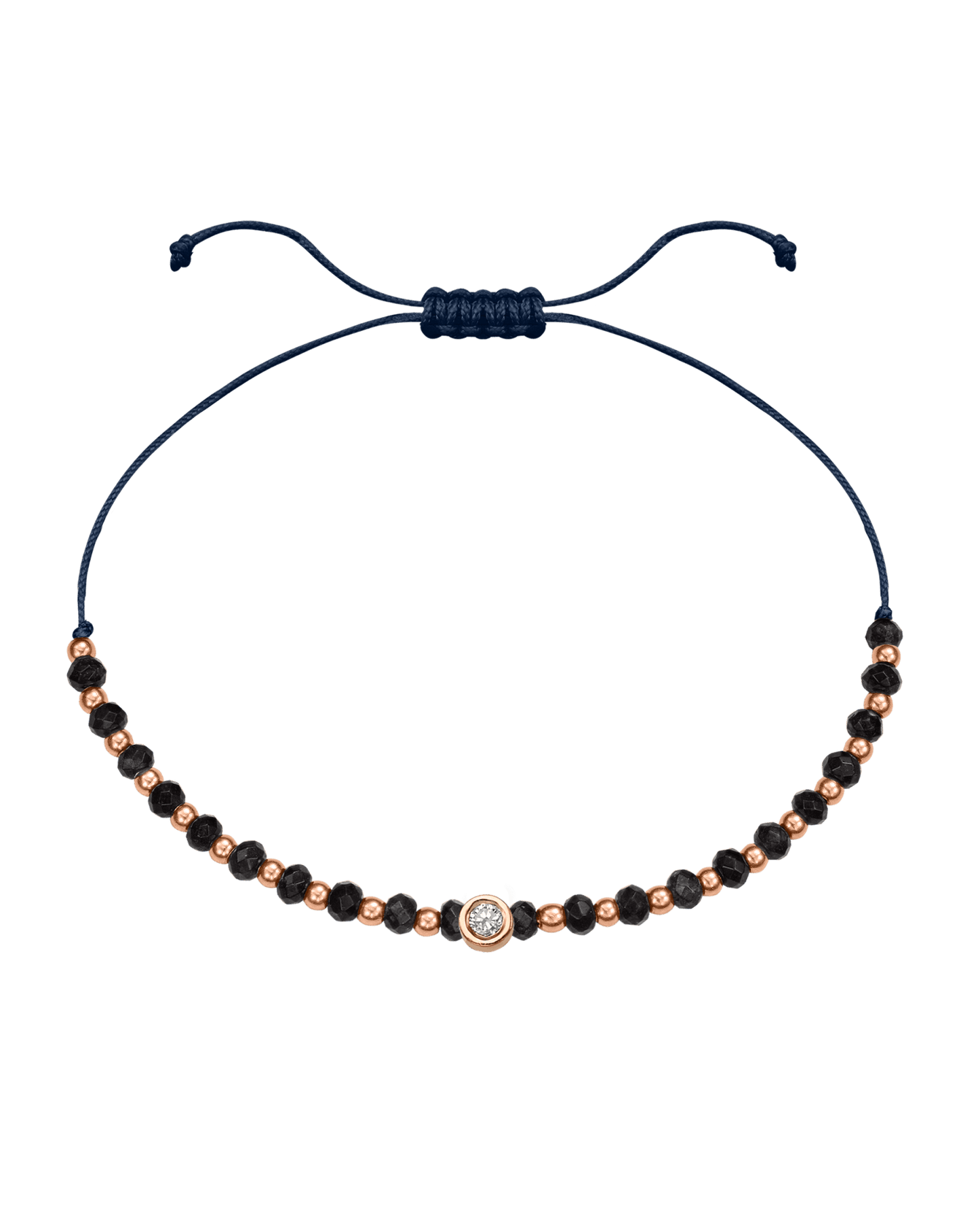 Black Onyx Gemstone String of Love Bracelet for Protection - 14K Rose Gold Bracelets 14K Solid Gold Navy Blue Medium: 0.04ct