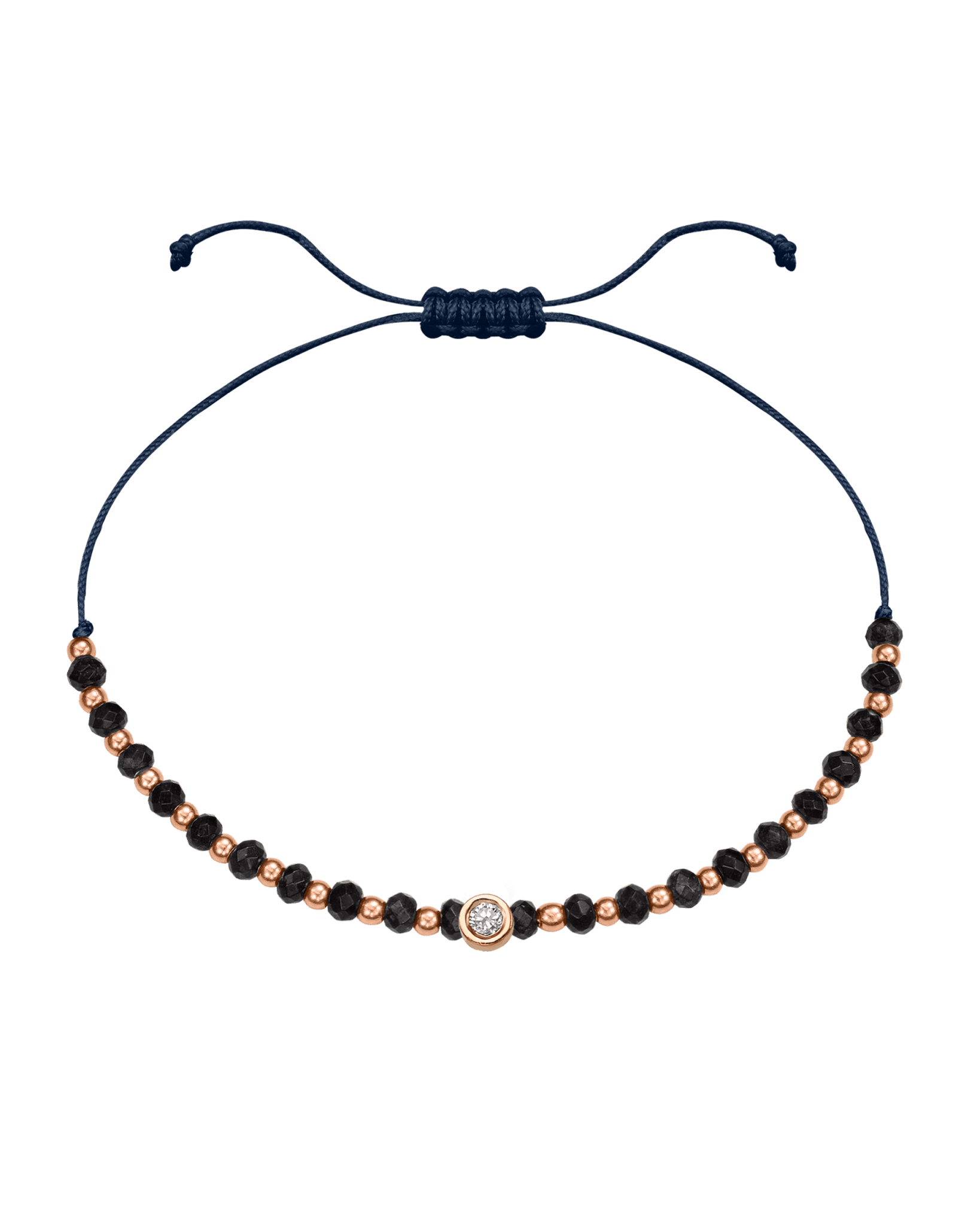 Black Onyx Gemstone String of Love Bracelet for Protection - 14K Rose Gold Bracelets 14K Solid Gold Navy Blue Medium: 0.04ct
