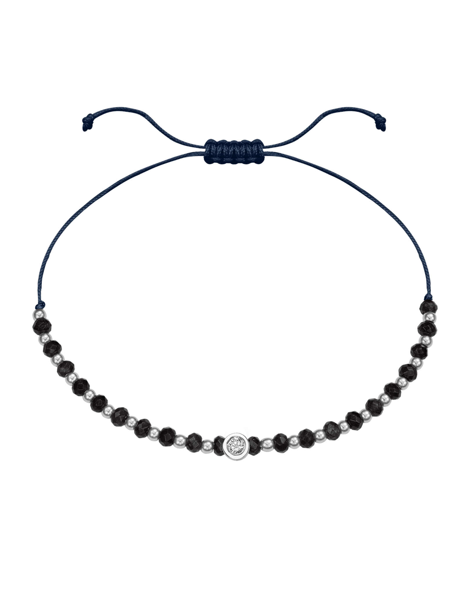 Black Onyx Gemstone String of Love Bracelet for Protection - 14K White Gold Bracelets 14K Solid Gold Navy Blue Medium: 0.04ct