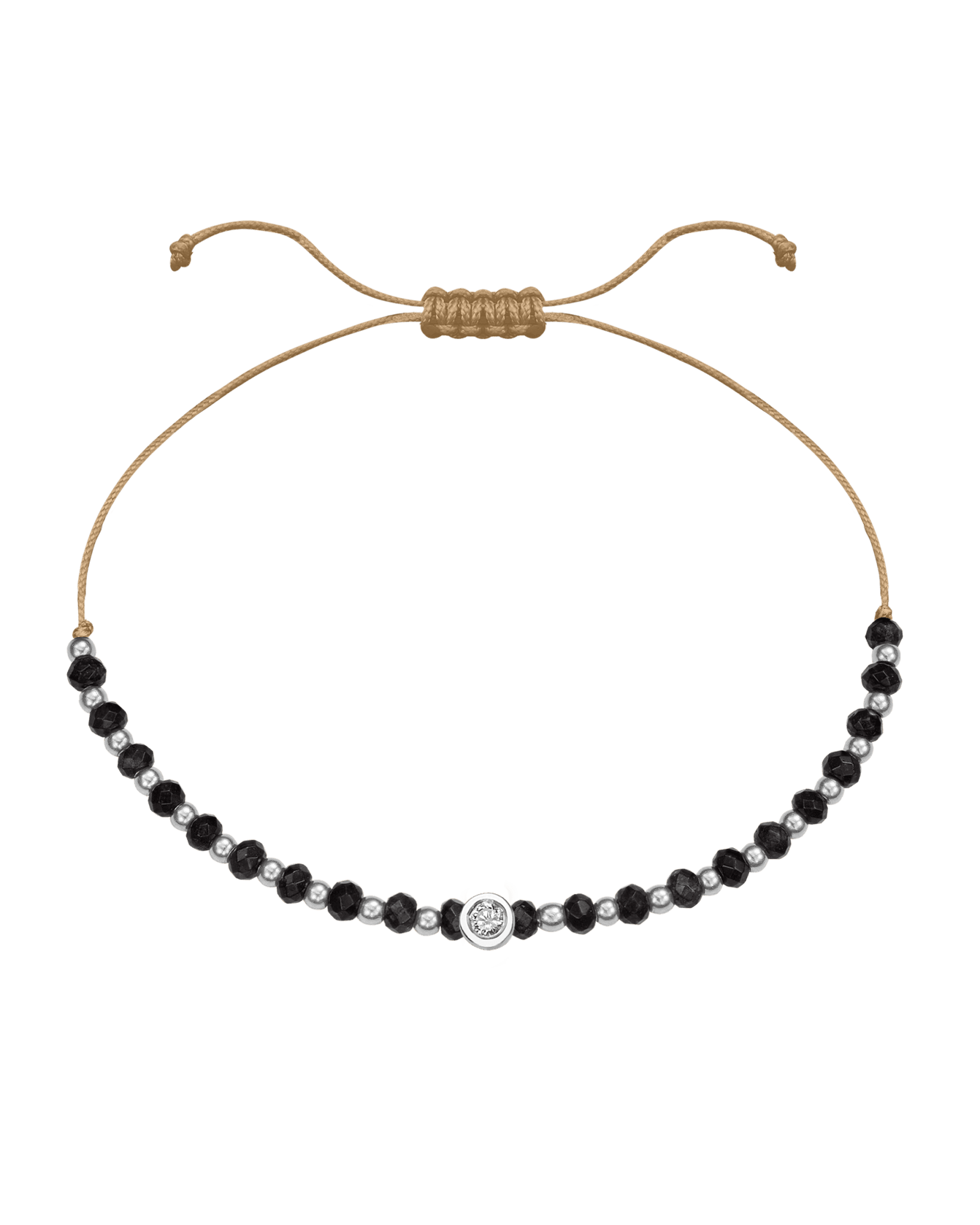 Black Onyx Gemstone String of Love Bracelet for Protection - 14K White Gold Bracelets 14K Solid Gold