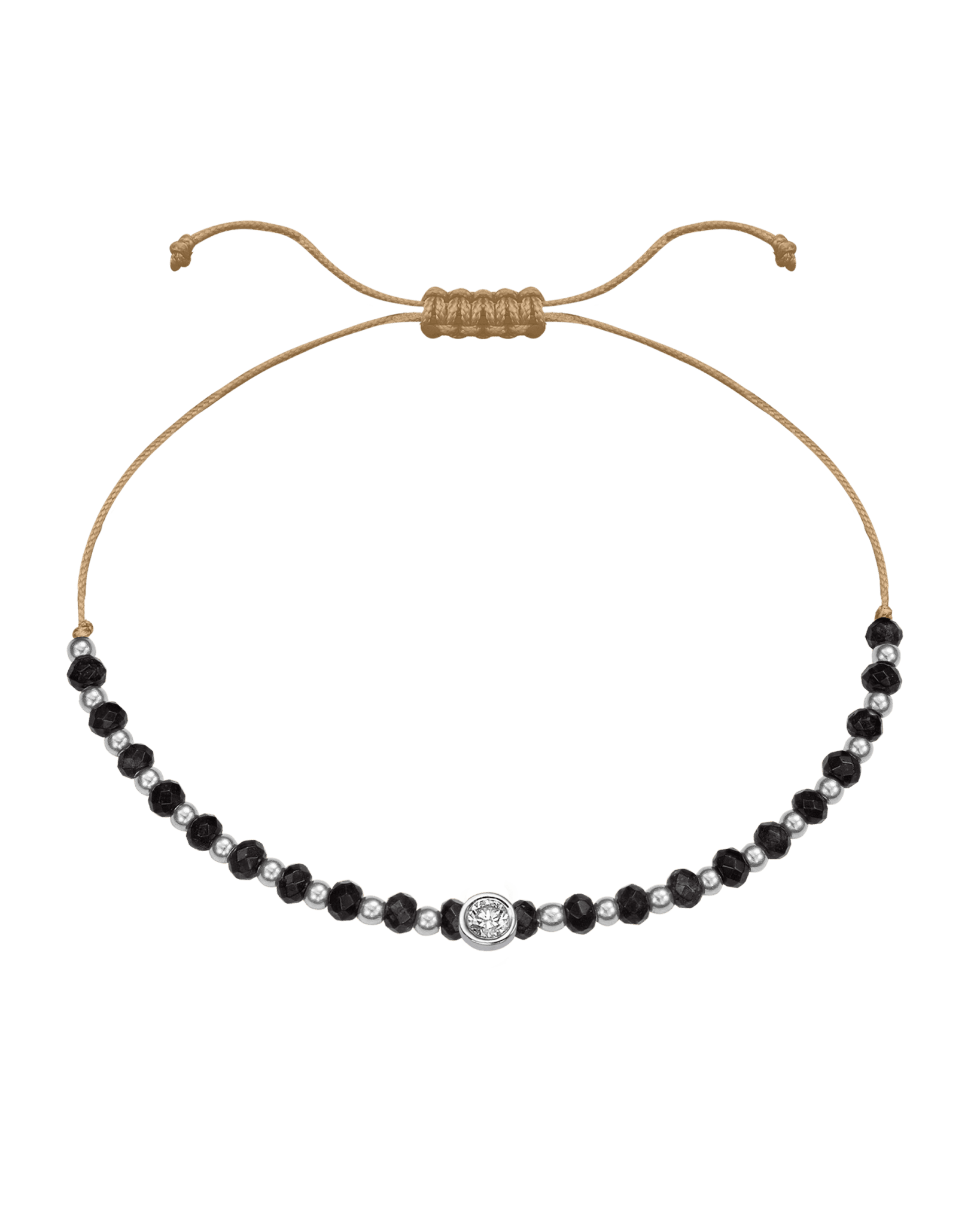 Black Onyx Gemstone String of Love Bracelet for Protection - 14K White Gold Bracelets 14K Solid Gold Camel Large: 0.1ct