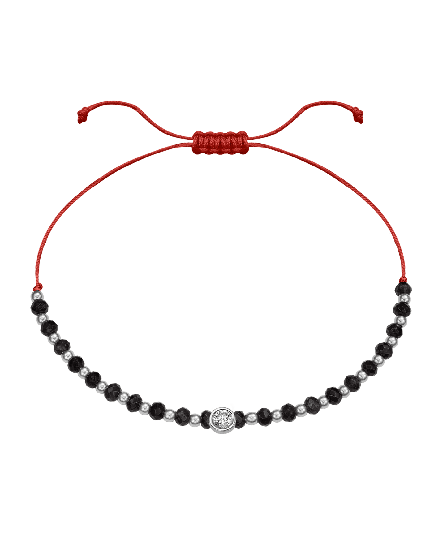 Black Onyx Gemstone String of Love Bracelet for Protection - 14K White Gold Bracelets 14K Solid Gold Red Large: 0.1ct