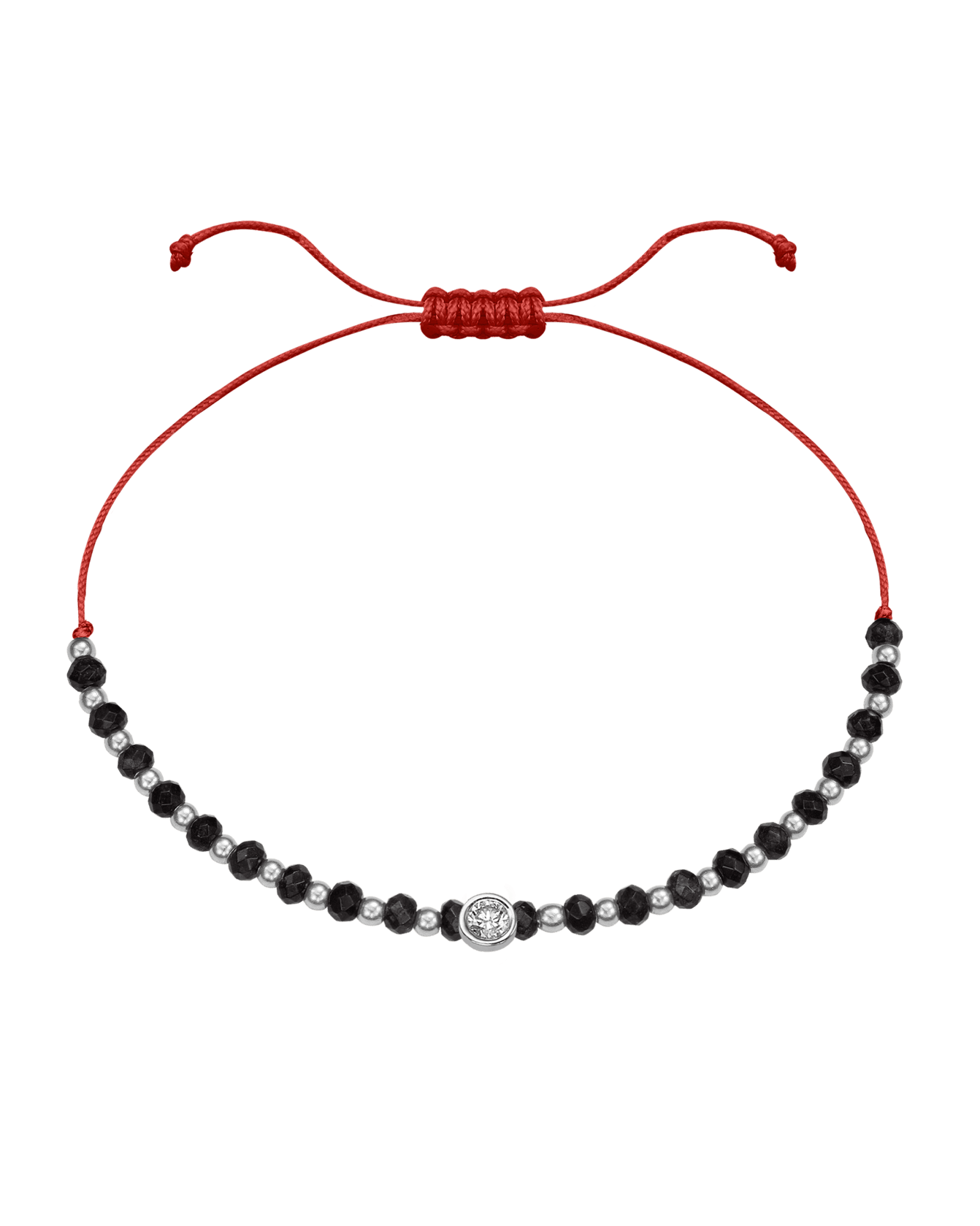 Black Onyx Gemstone String of Love Bracelet for Protection - 14K White Gold Bracelets 14K Solid Gold Red Large: 0.1ct
