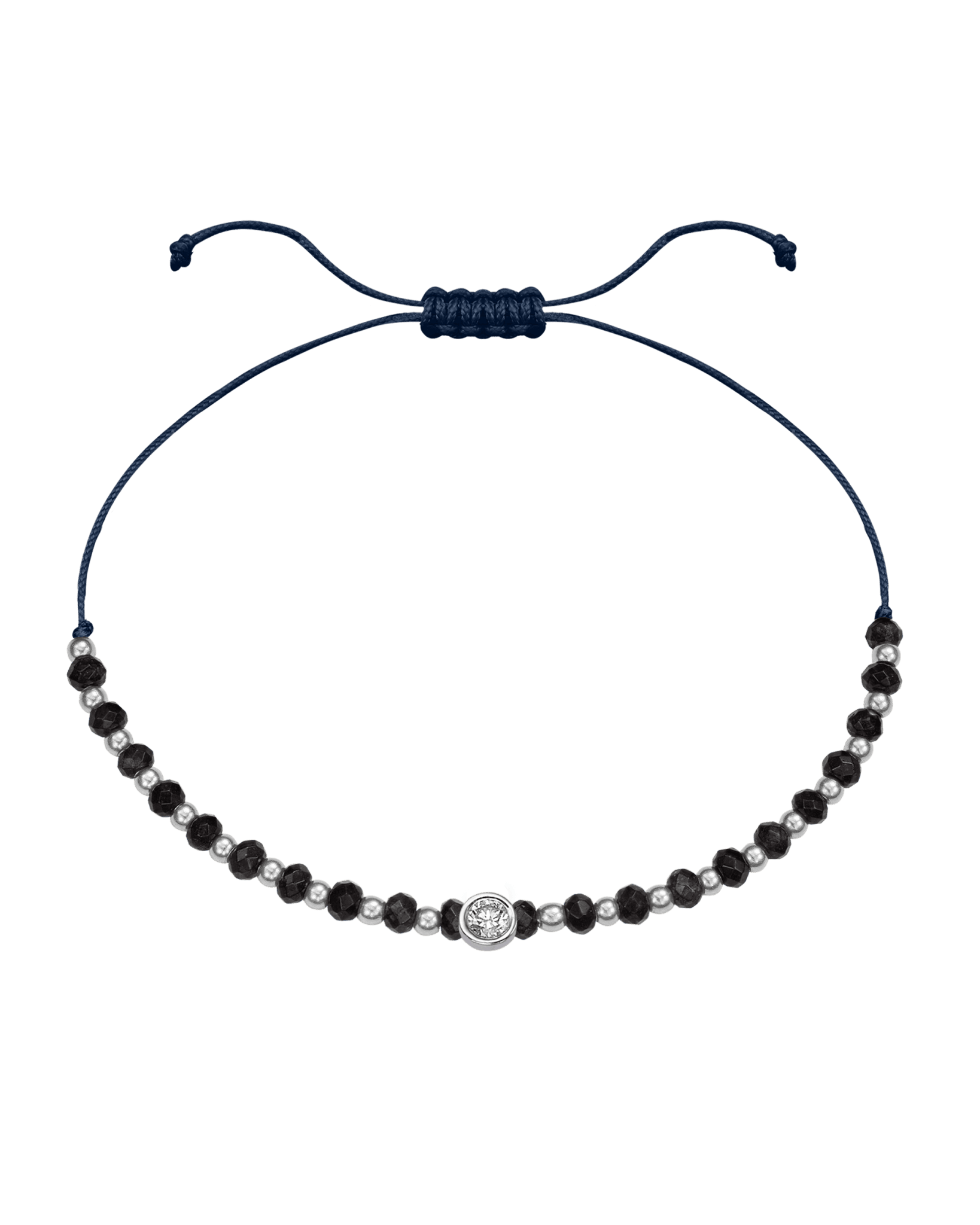 Black Onyx Gemstone String of Love Bracelet for Protection - 14K White Gold Bracelets 14K Solid Gold Navy Blue Large: 0.1ct