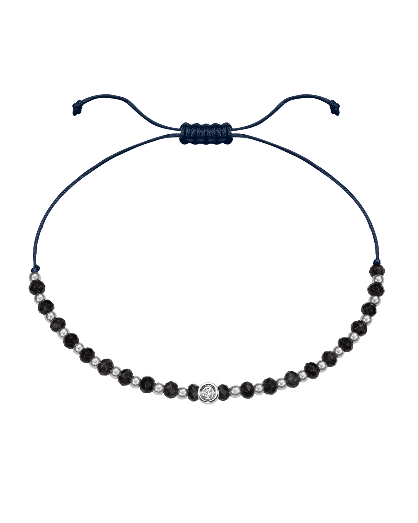 Black Onyx Gemstone String of Love Bracelet for Protection - 14K White Gold Bracelets 14K Solid Gold Navy Blue Small: 0.03ct