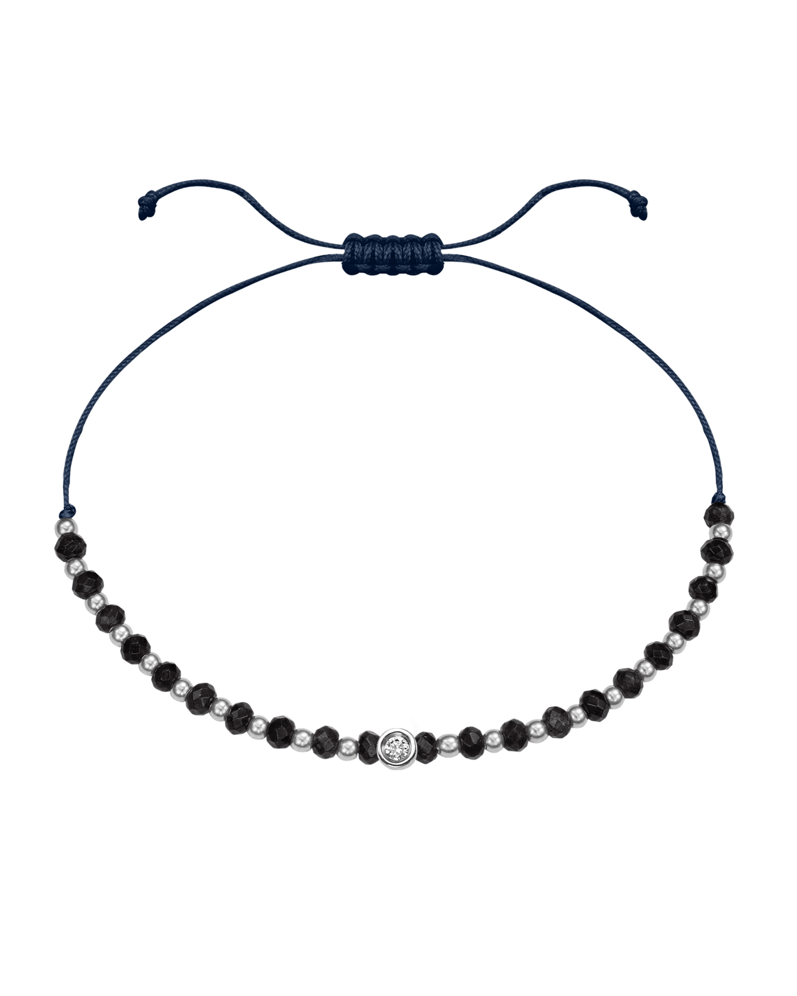 Black Onyx Gemstone String of Love Bracelet for Protection - 14K White Gold Bracelets 14K Solid Gold Navy Blue Small: 0.03ct
