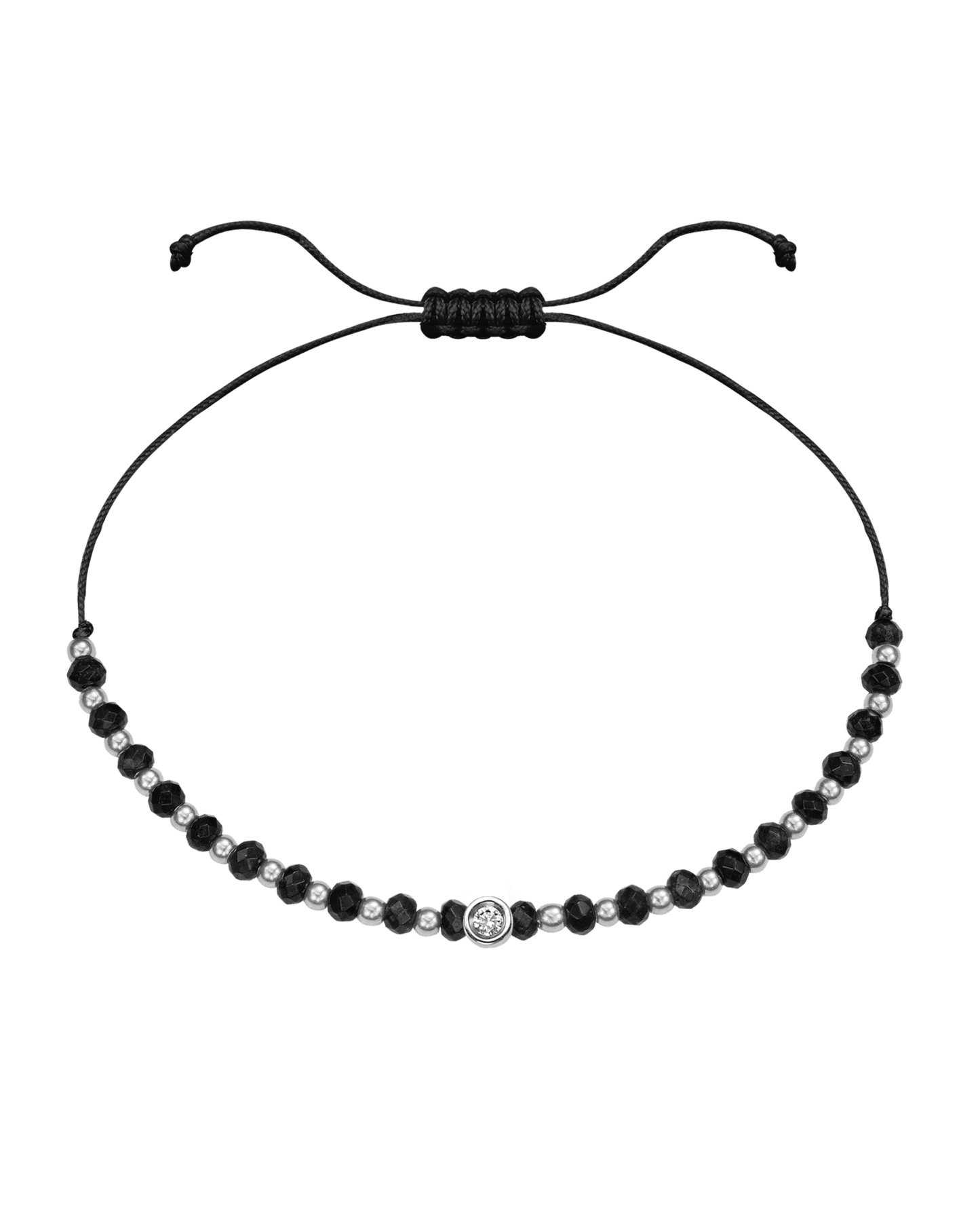 Black Onyx Gemstone String of Love Bracelet for Protection - 14K White Gold Bracelets 14K Solid Gold Black Small: 0.03ct