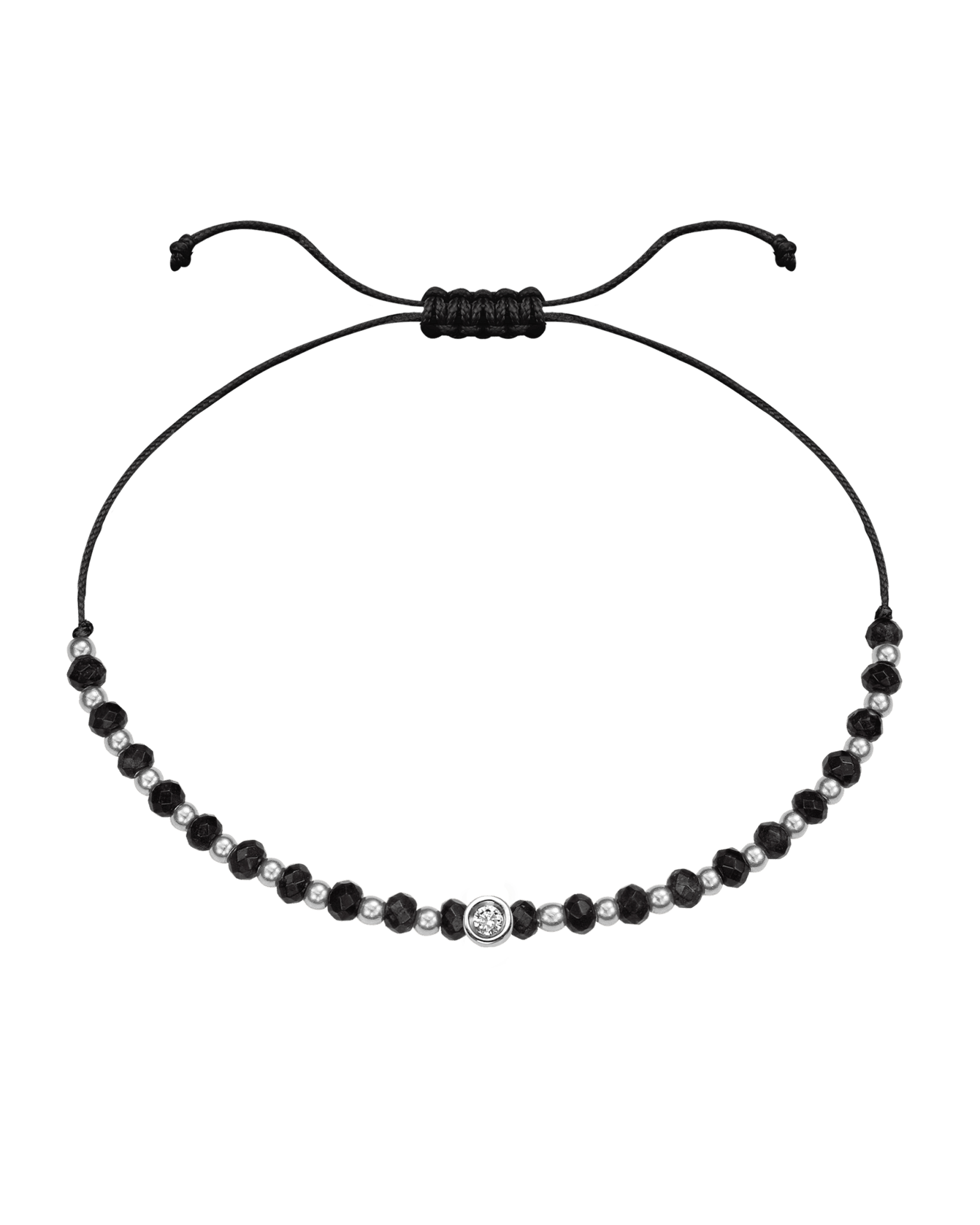 Black Onyx Gemstone String of Love Bracelet for Protection - 14K White Gold Bracelets 14K Solid Gold Black Small: 0.03ct
