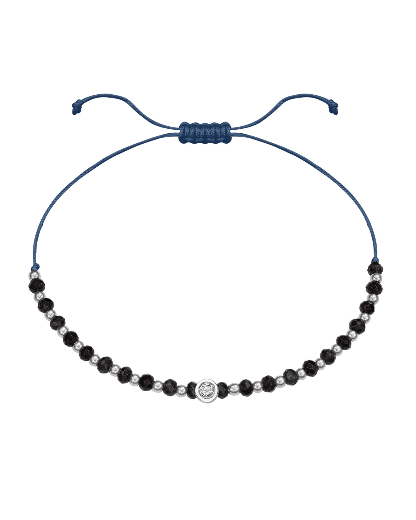 Black Onyx Gemstone String of Love Bracelet for Protection - 14K White Gold Bracelets 14K Solid Gold Indigo Medium: 0.04ct