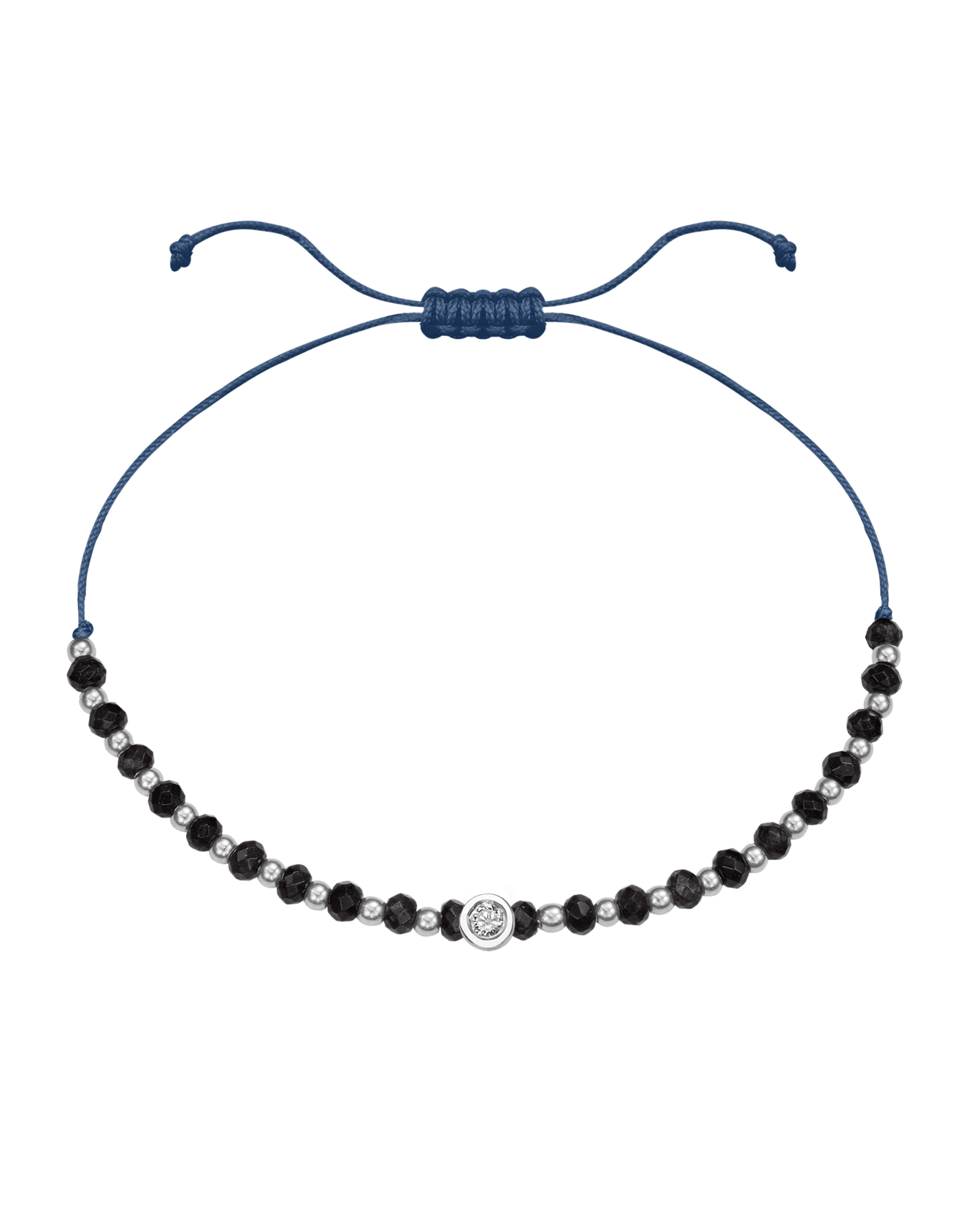 Black Onyx Gemstone String of Love Bracelet for Protection - 14K White Gold Bracelets 14K Solid Gold Indigo Medium: 0.04ct