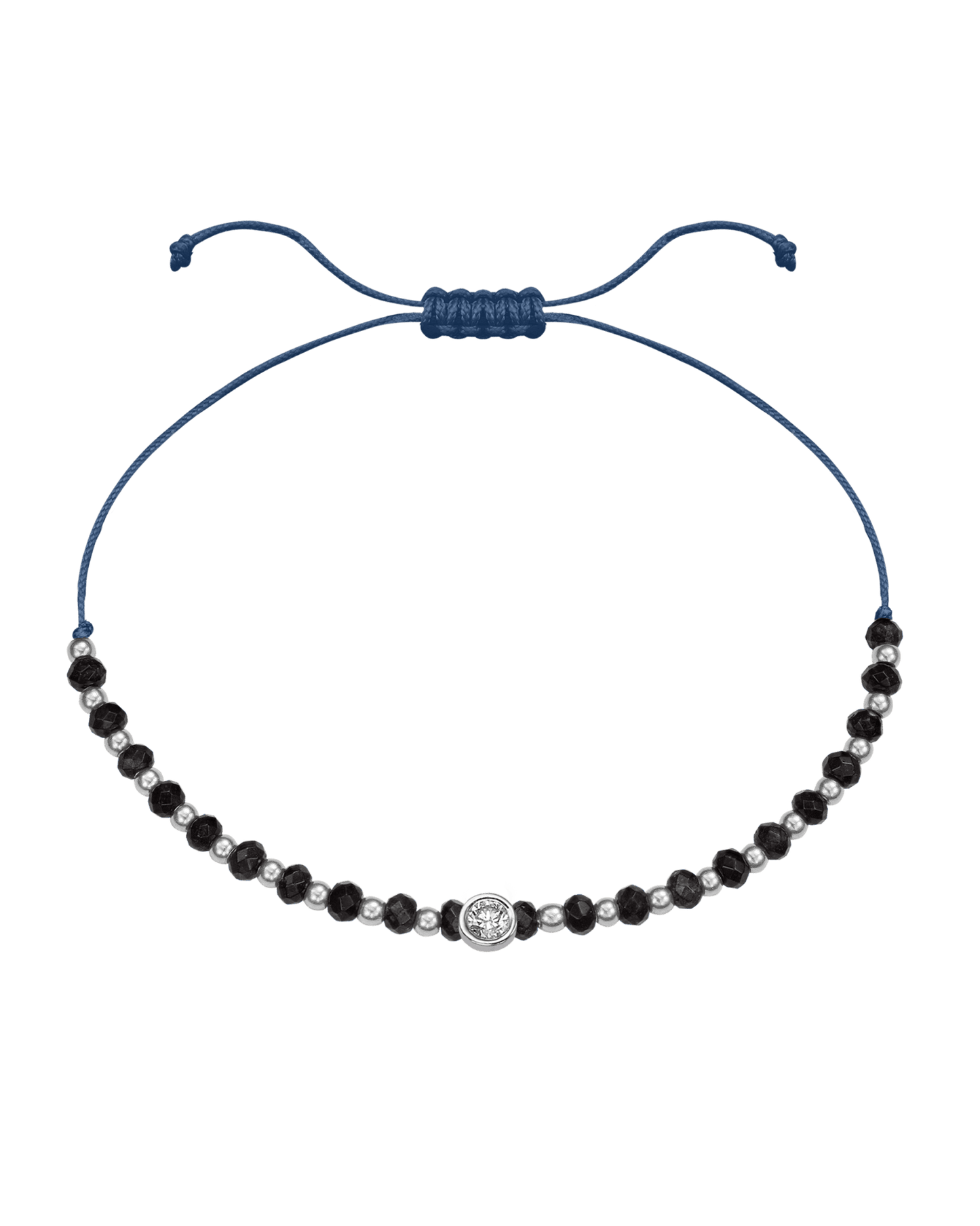 Black Onyx Gemstone String of Love Bracelet for Protection - 14K White Gold Bracelets 14K Solid Gold Indigo Large: 0.1ct
