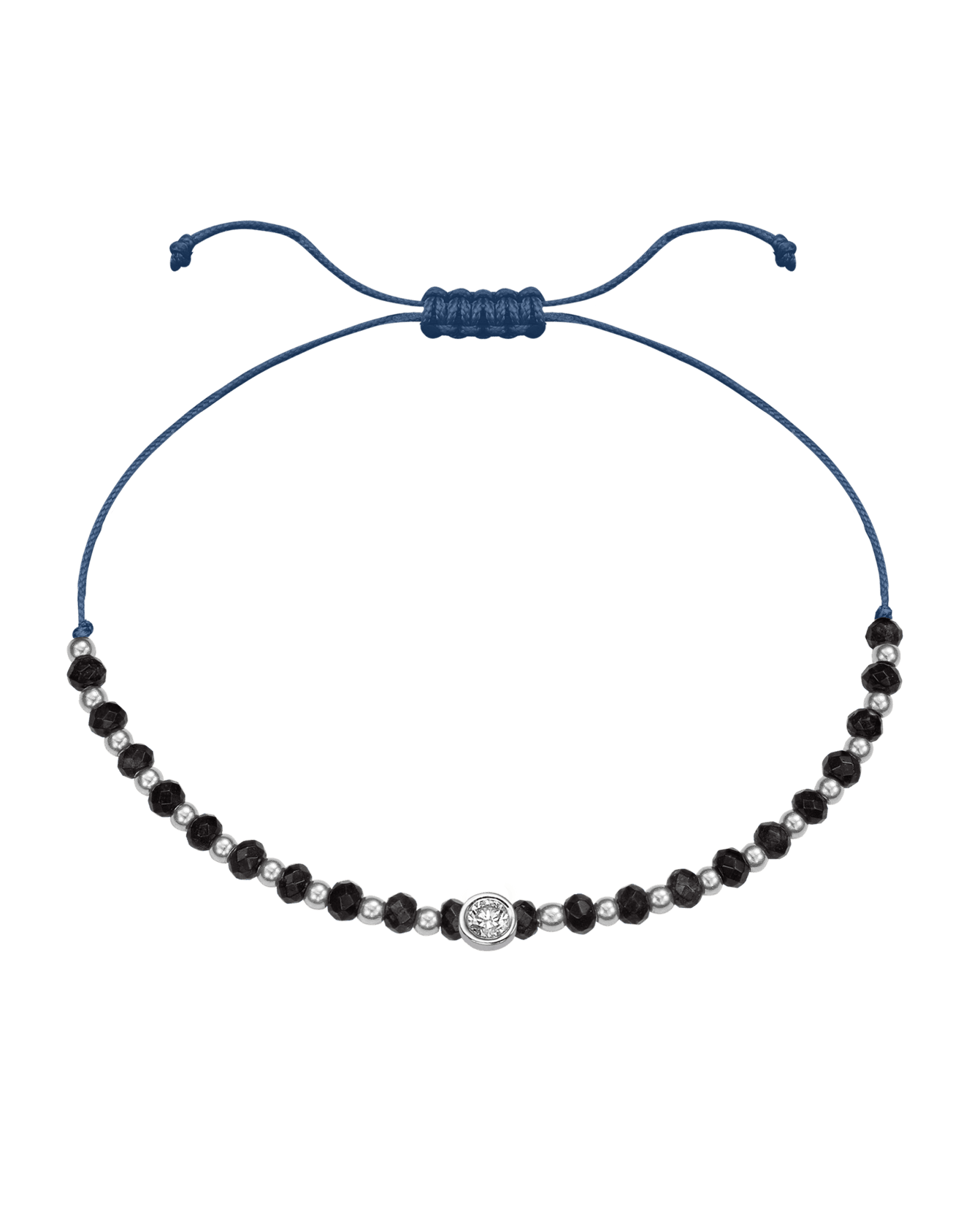 Black Onyx Gemstone String of Love Bracelet for Protection - 14K White Gold Bracelets 14K Solid Gold Indigo Large: 0.1ct