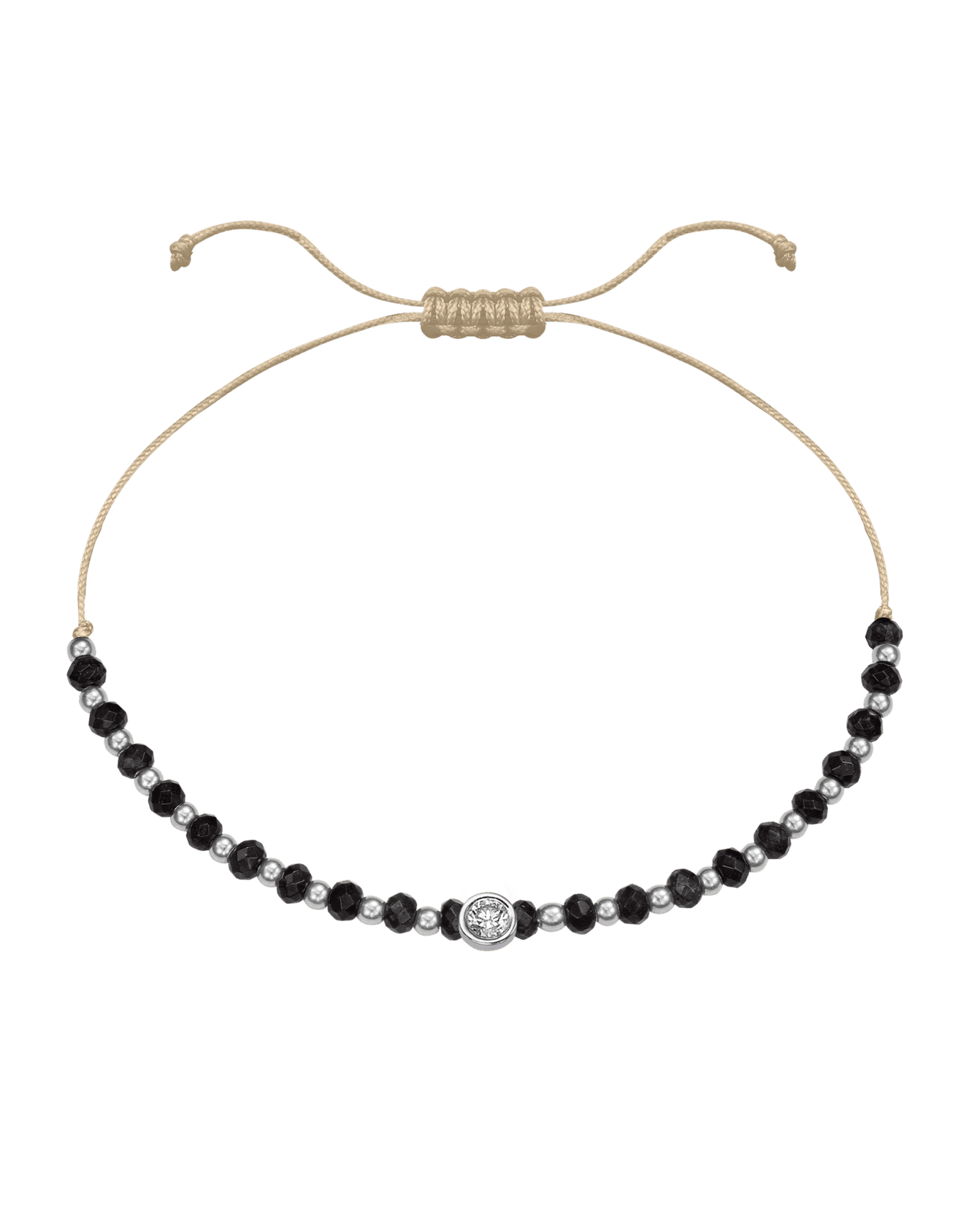 Black Onyx Gemstone String of Love Bracelet for Protection - 14K White Gold Bracelets 14K Solid Gold Beige Large: 0.1ct