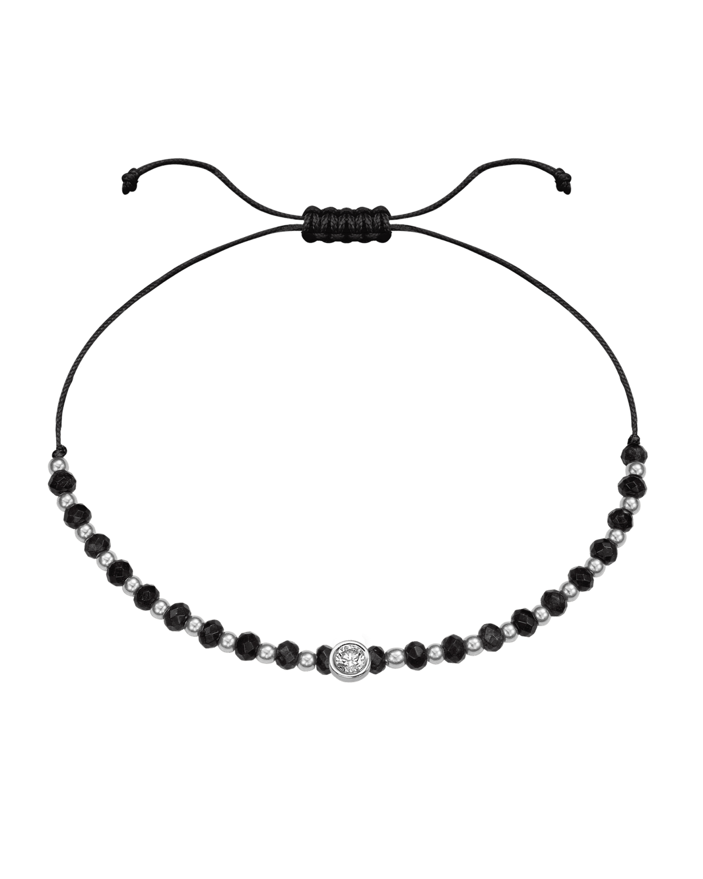 Black Onyx Gemstone String of Love Bracelet for Protection - 14K White Gold Bracelets 14K Solid Gold Black Large: 0.1ct