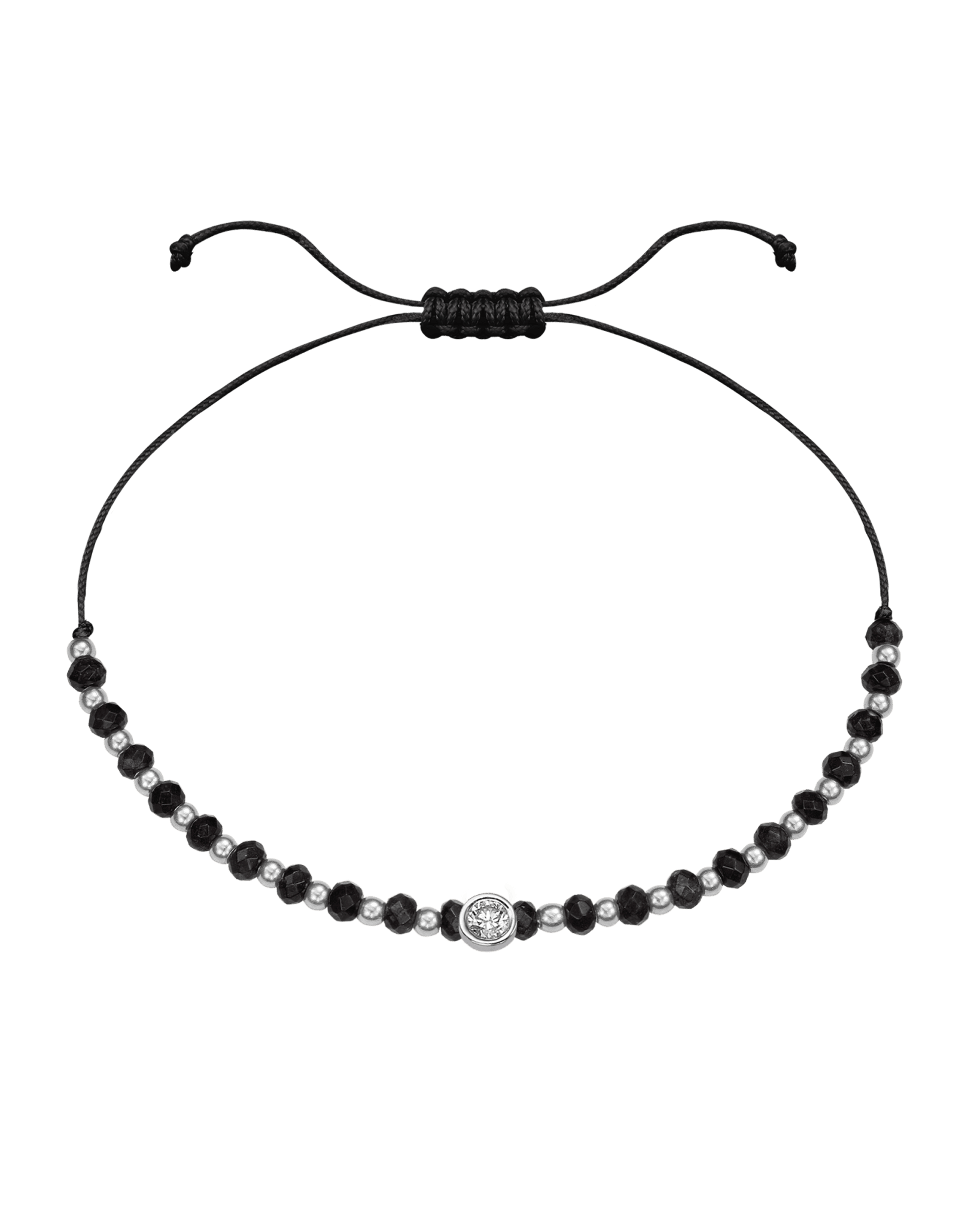 Black Onyx Gemstone String of Love Bracelet for Protection - 14K White Gold Bracelets 14K Solid Gold Black Large: 0.1ct