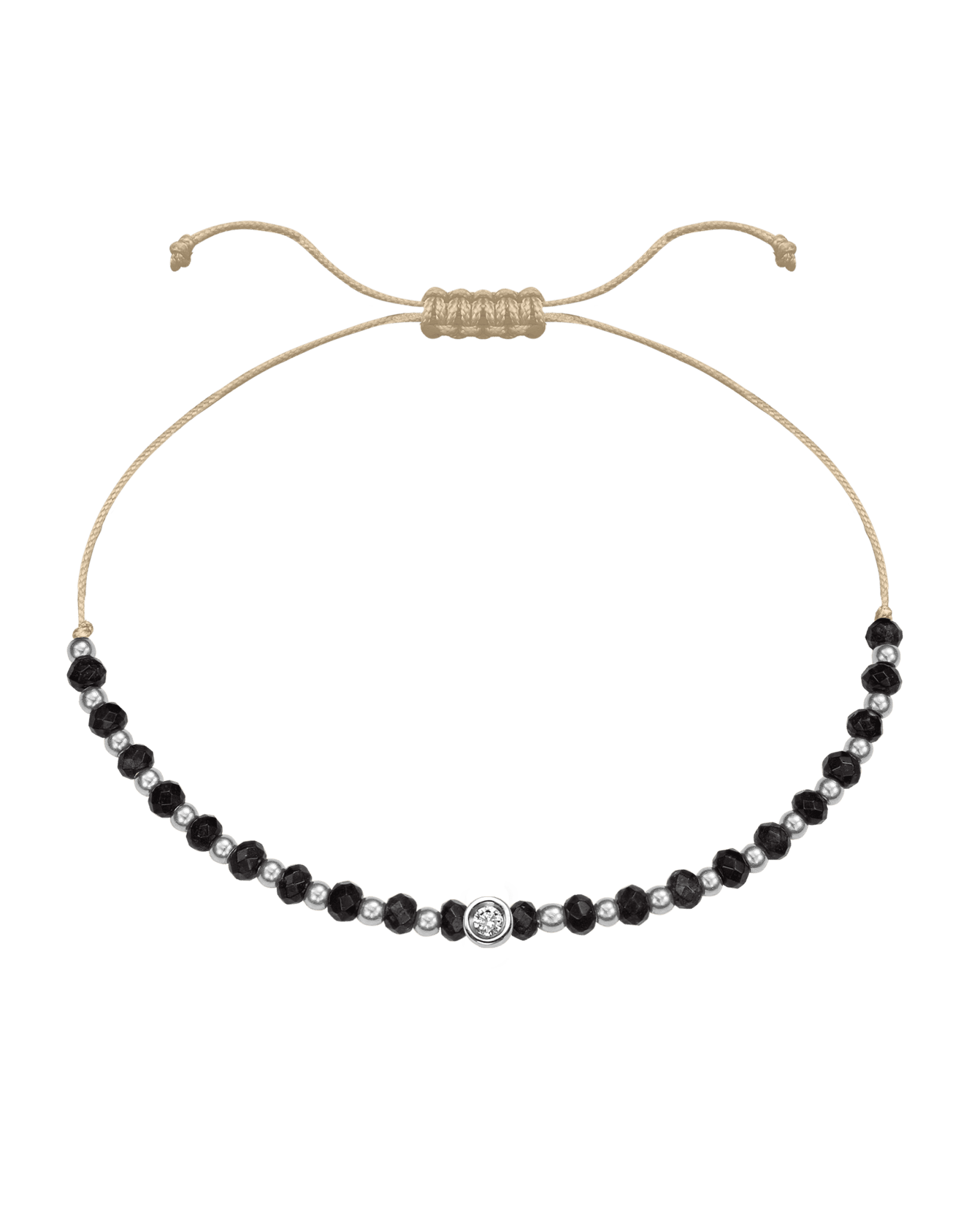 Black Onyx Gemstone String of Love Bracelet for Protection - 14K White Gold Bracelets 14K Solid Gold Beige Small: 0.03ct
