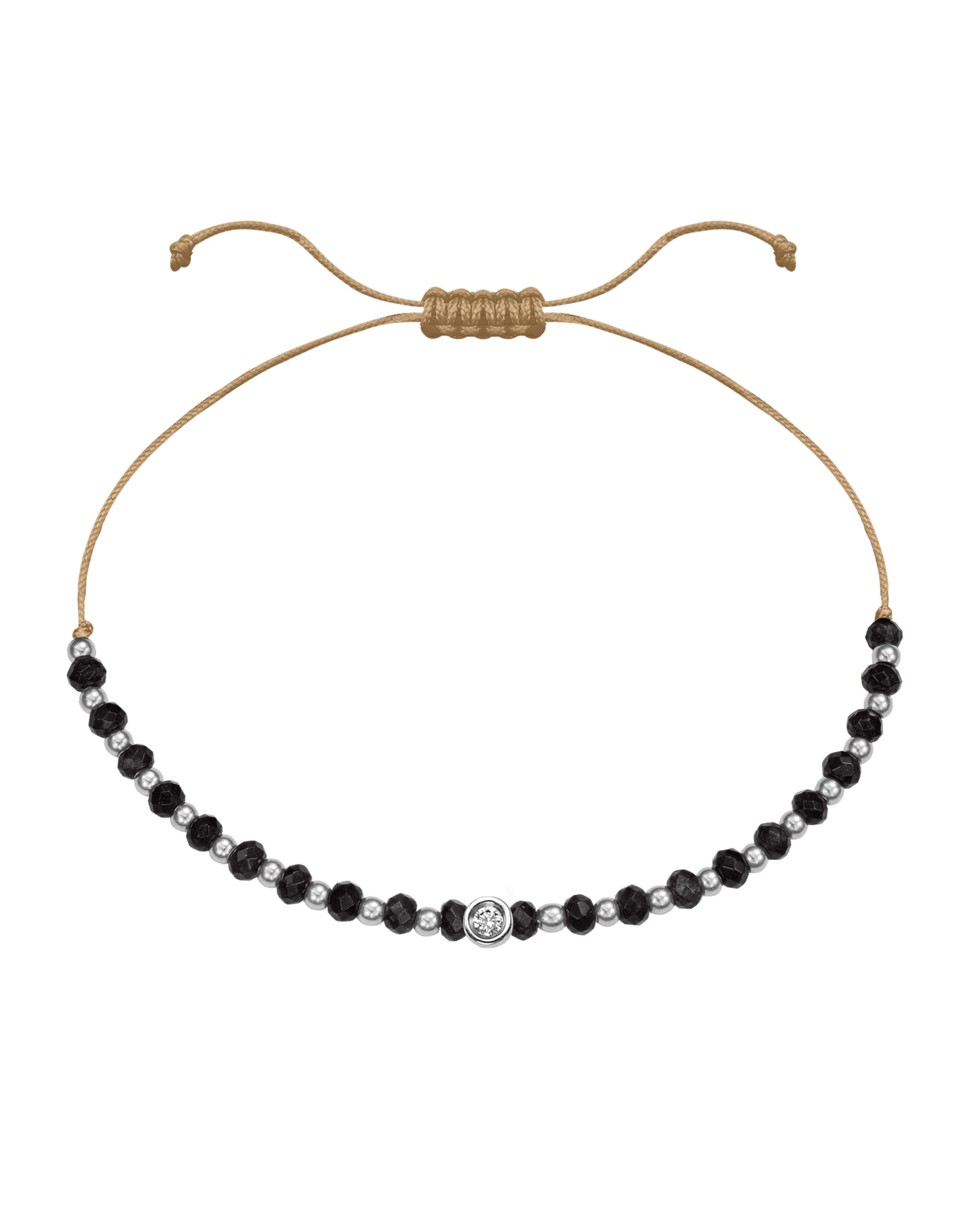 Black Onyx Gemstone String of Love Bracelet for Protection - 14K White Gold Bracelets 14K Solid Gold Camel Small: 0.03ct