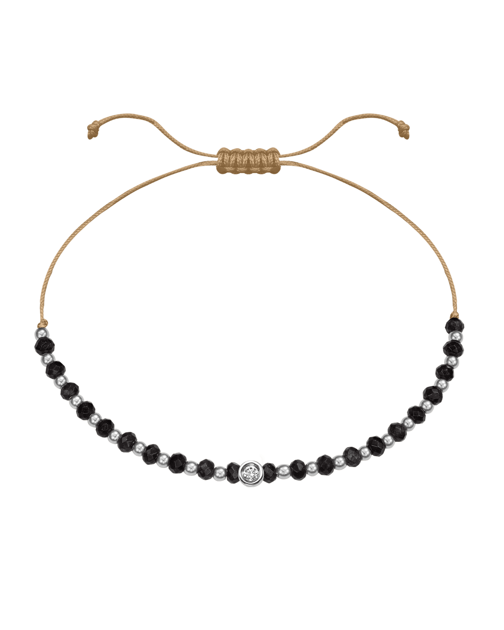 Black Onyx Gemstone String of Love Bracelet for Protection - 14K White Gold Bracelets 14K Solid Gold Camel Small: 0.03ct