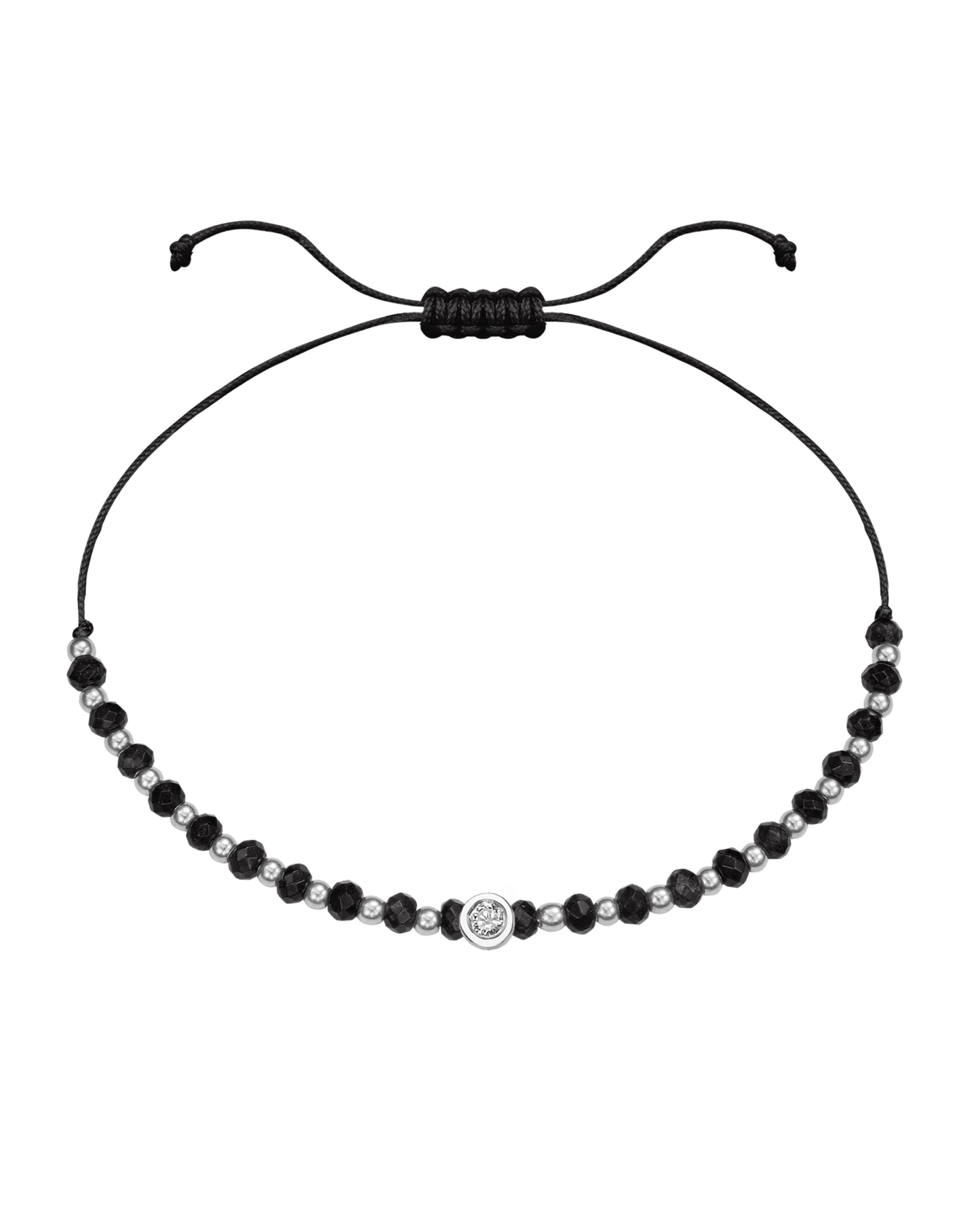 Black Onyx Gemstone String of Love Bracelet for Protection - 14K White Gold Bracelets 14K Solid Gold Black Medium: 0.04ct