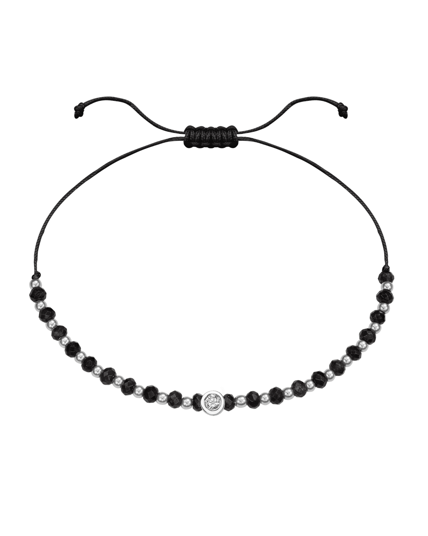 Black Onyx Gemstone String of Love Bracelet for Protection - 14K White Gold Bracelets 14K Solid Gold Black Medium: 0.04ct