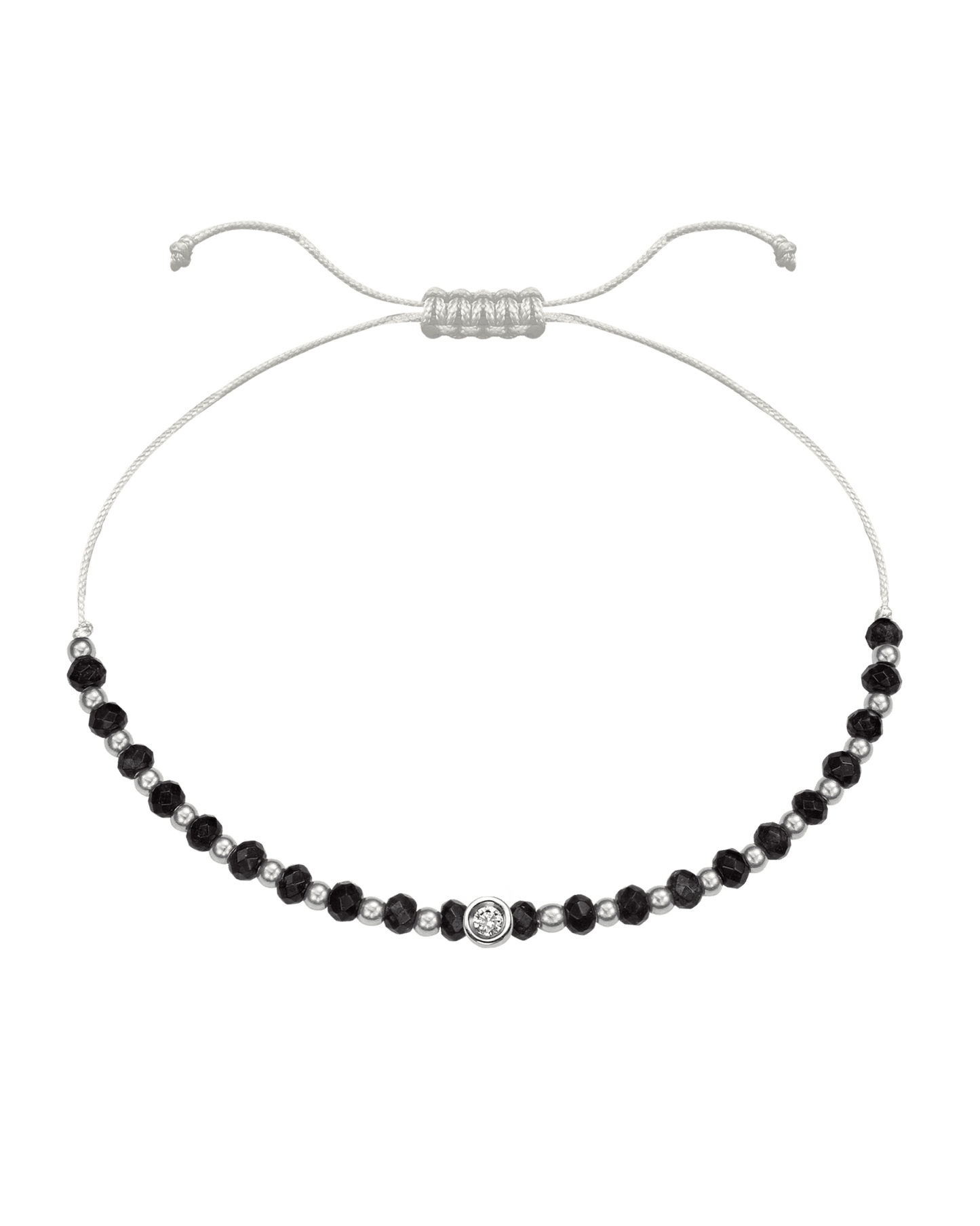 Black Onyx Gemstone String of Love Bracelet for Protection - 14K White Gold Bracelets 14K Solid Gold Pearl Small: 0.03ct