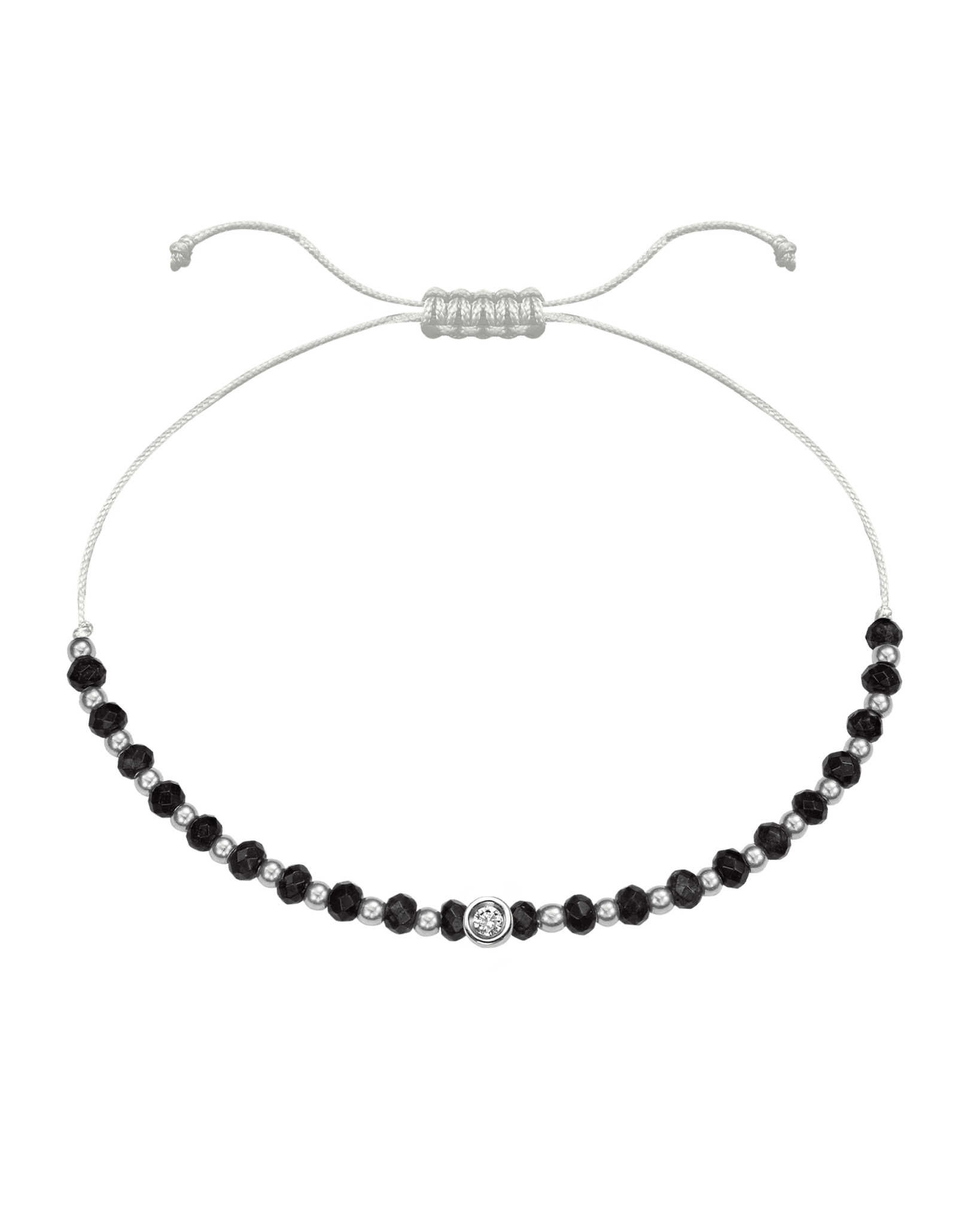 Black Onyx Gemstone String of Love Bracelet for Protection - 14K White Gold Bracelets 14K Solid Gold Pearl Small: 0.03ct